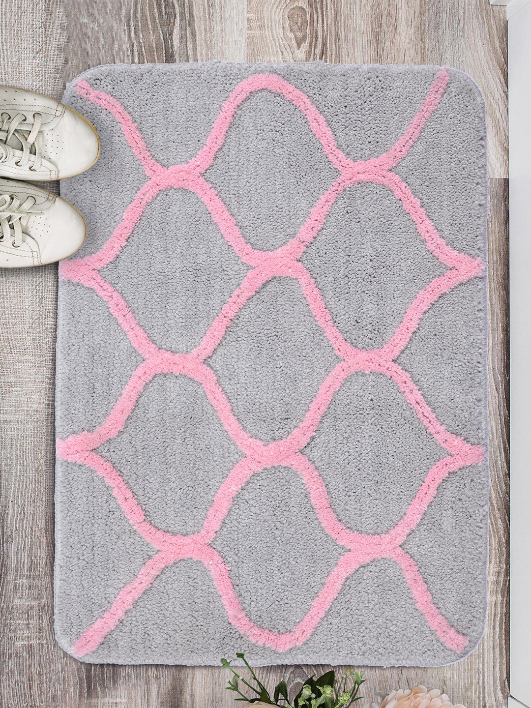 Saral Home Grey & Pink Anti-Skid Doormats