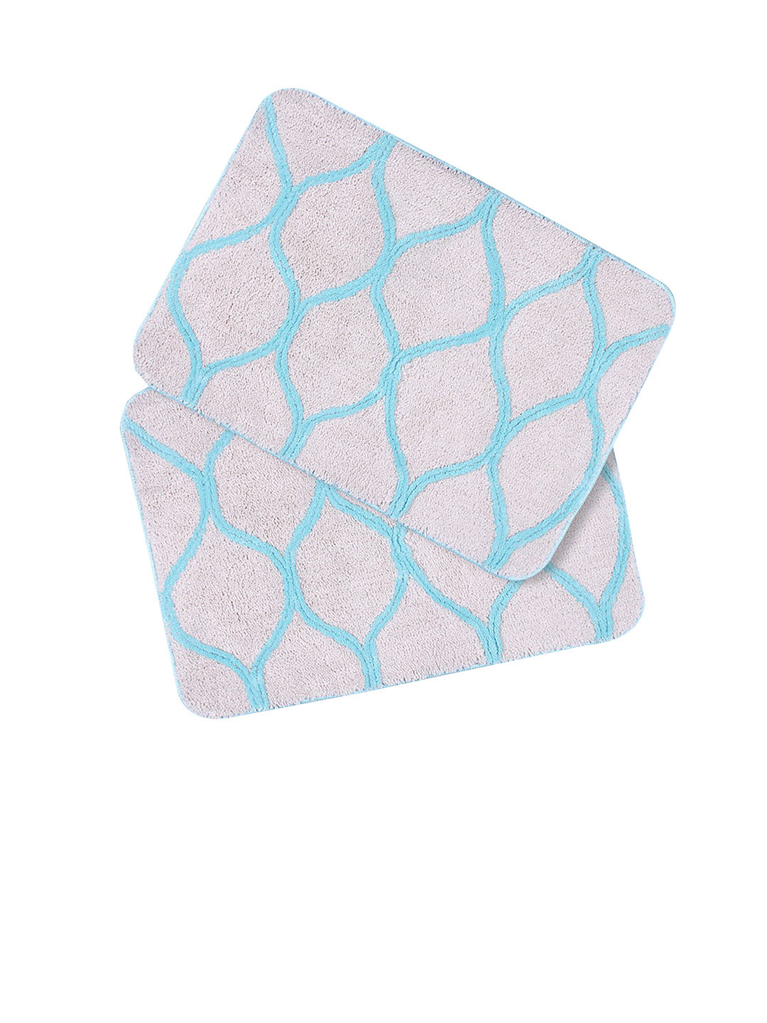 Saral Home Set Of 2 Turquoise Blue & White Textured Bath-Door Mat