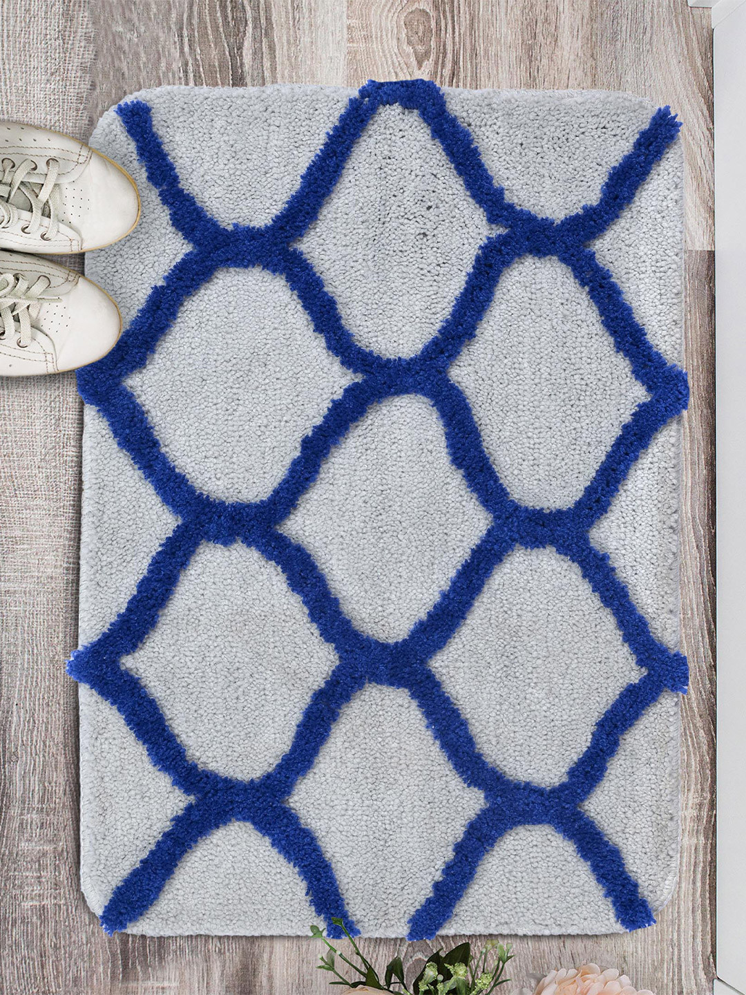 Saral Home Haven Blue & Grey Antiskid Bath-Door Mat