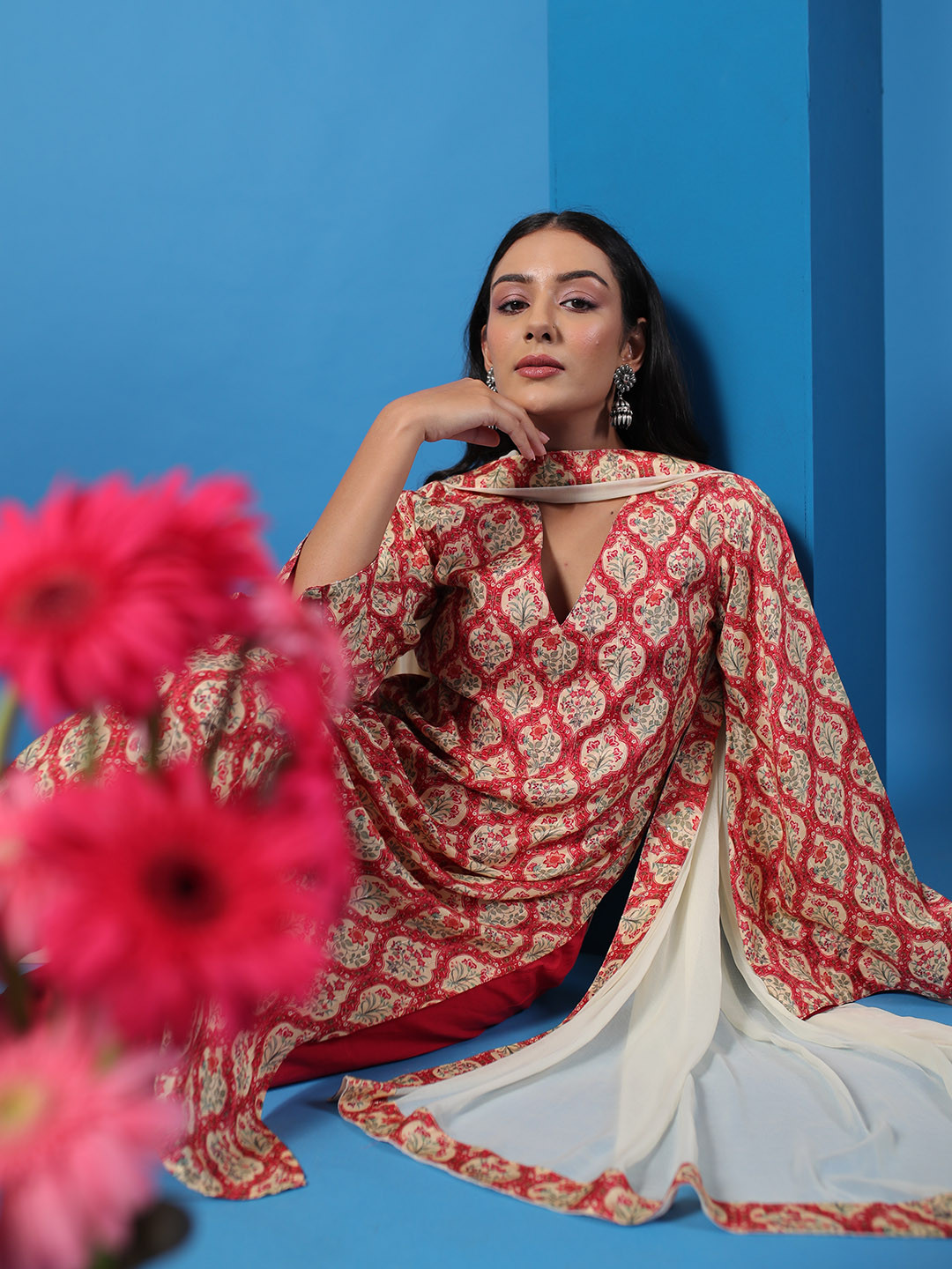 anayna Floral Printed Regular Kurta with Trousers & With Dupatta