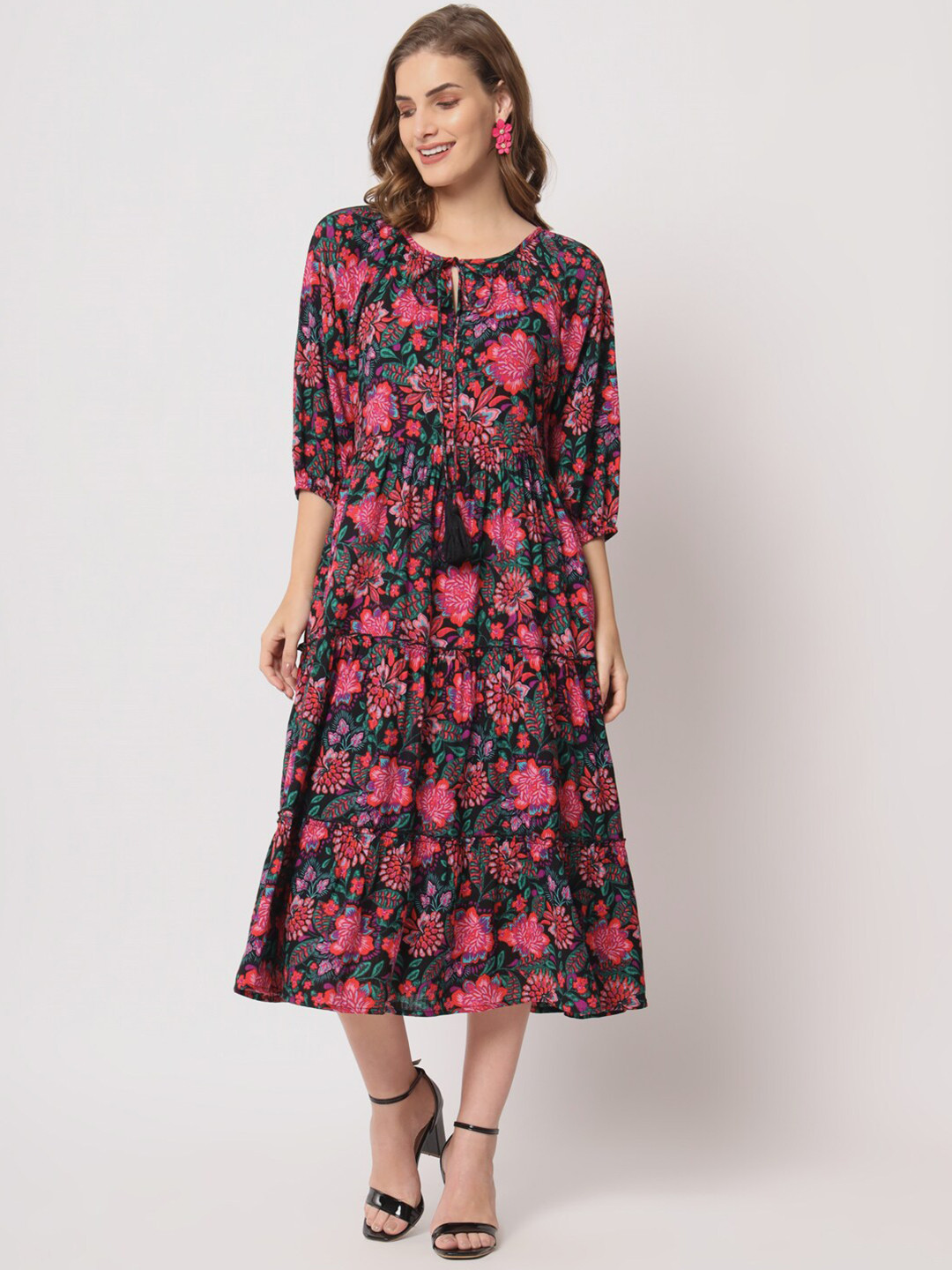 Lake Peace Floral Print Fit & Flare Midi Dress