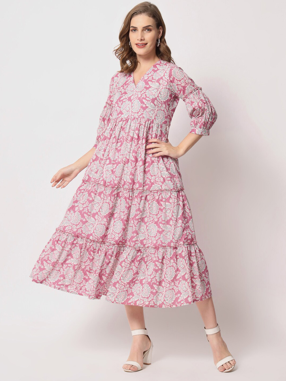 Lake Peace Floral Print Fit & Flare Midi Dress