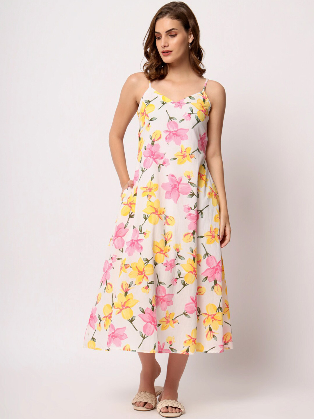 Lake Peace Floral Print Fit & Flare Midi Dress