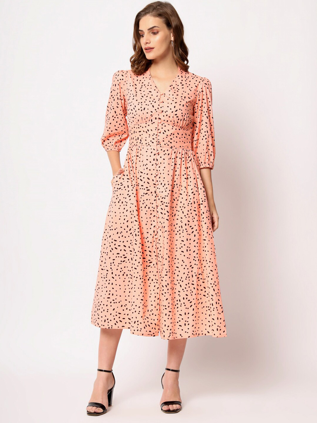 Lake Peace Abstract Printed Pure Cotton Fit & Flare Midi Dress