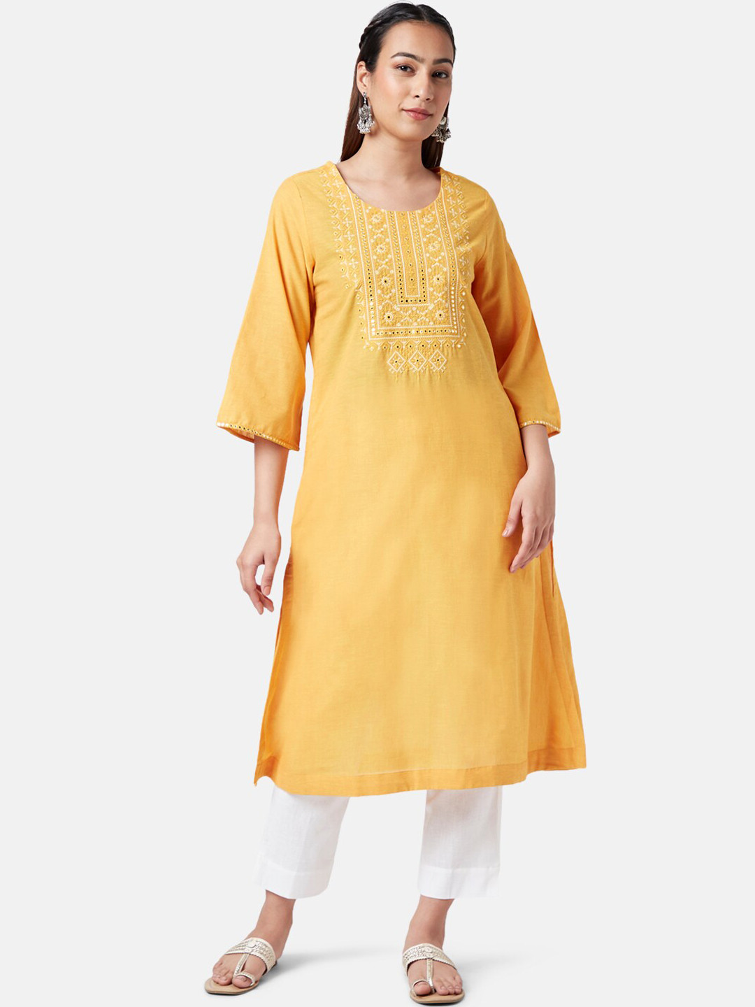 RANGMANCH BY PANTALOONS Geometric Yoke Design A-Line Kurta