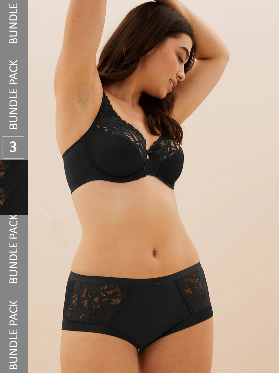 Marks & Spencer Pack Of 3 Self-Design Basic Lace Briefs