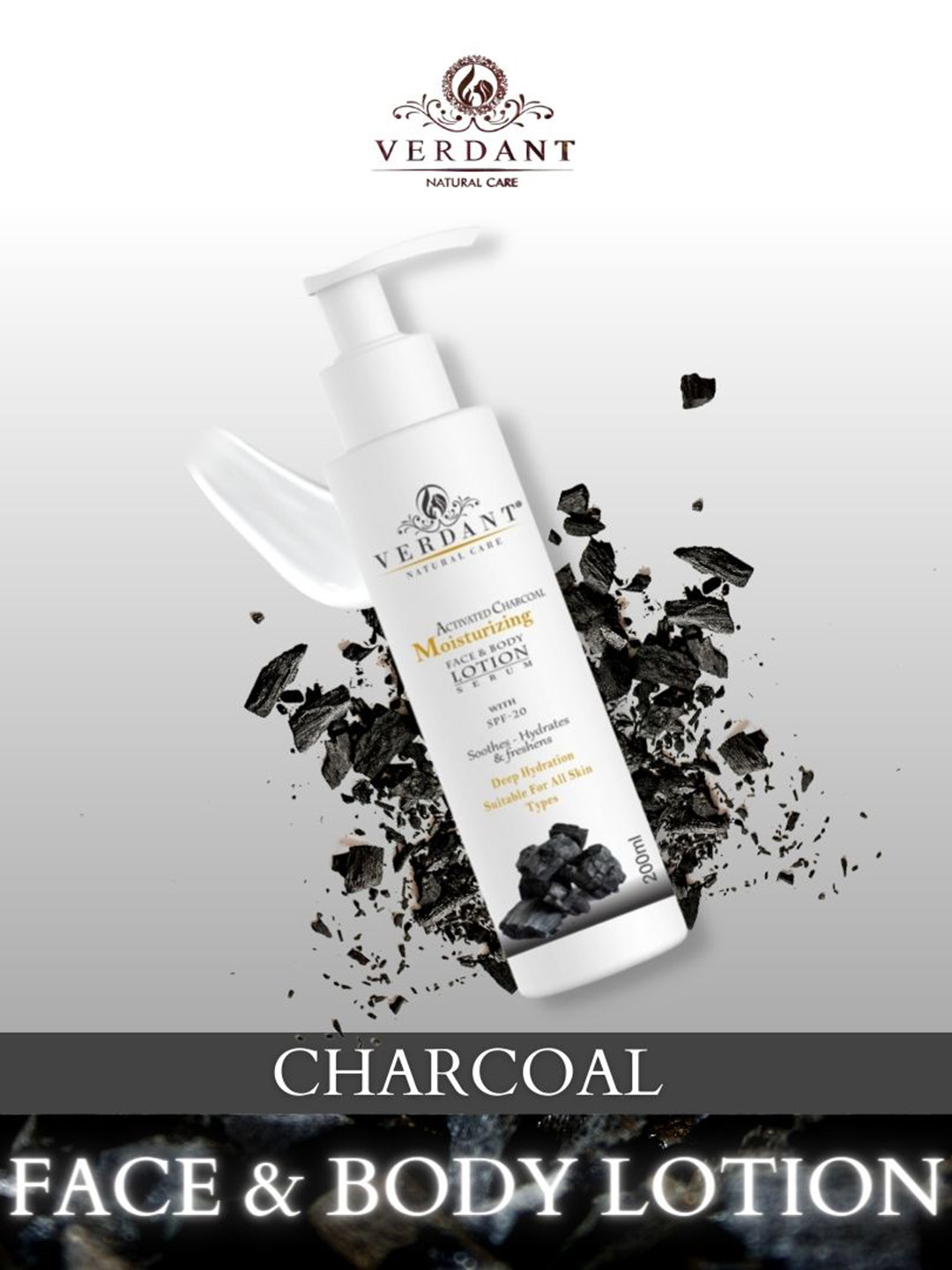 Verdant Natural Care Set Of 2 Activated Charcoal Moisturizing Body Lotion SPF -200 ml Each