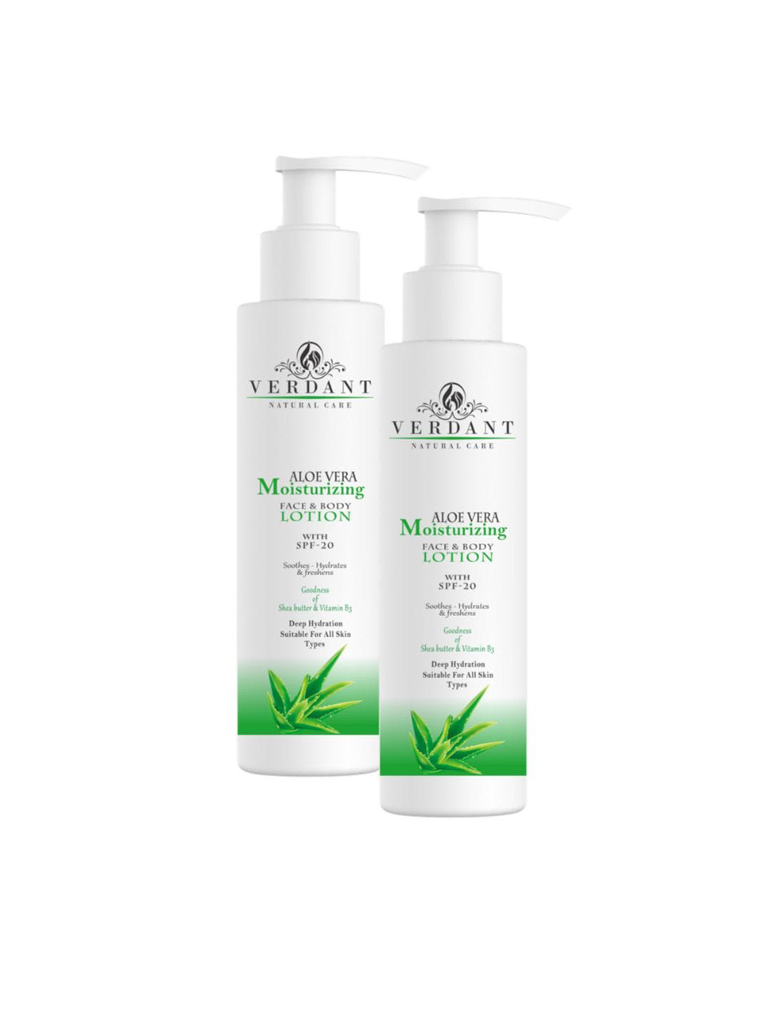 Verdant Natural Set Of 2 Aloe Vera Moisturizing Body Lotion with SPF20- 200 ml Each