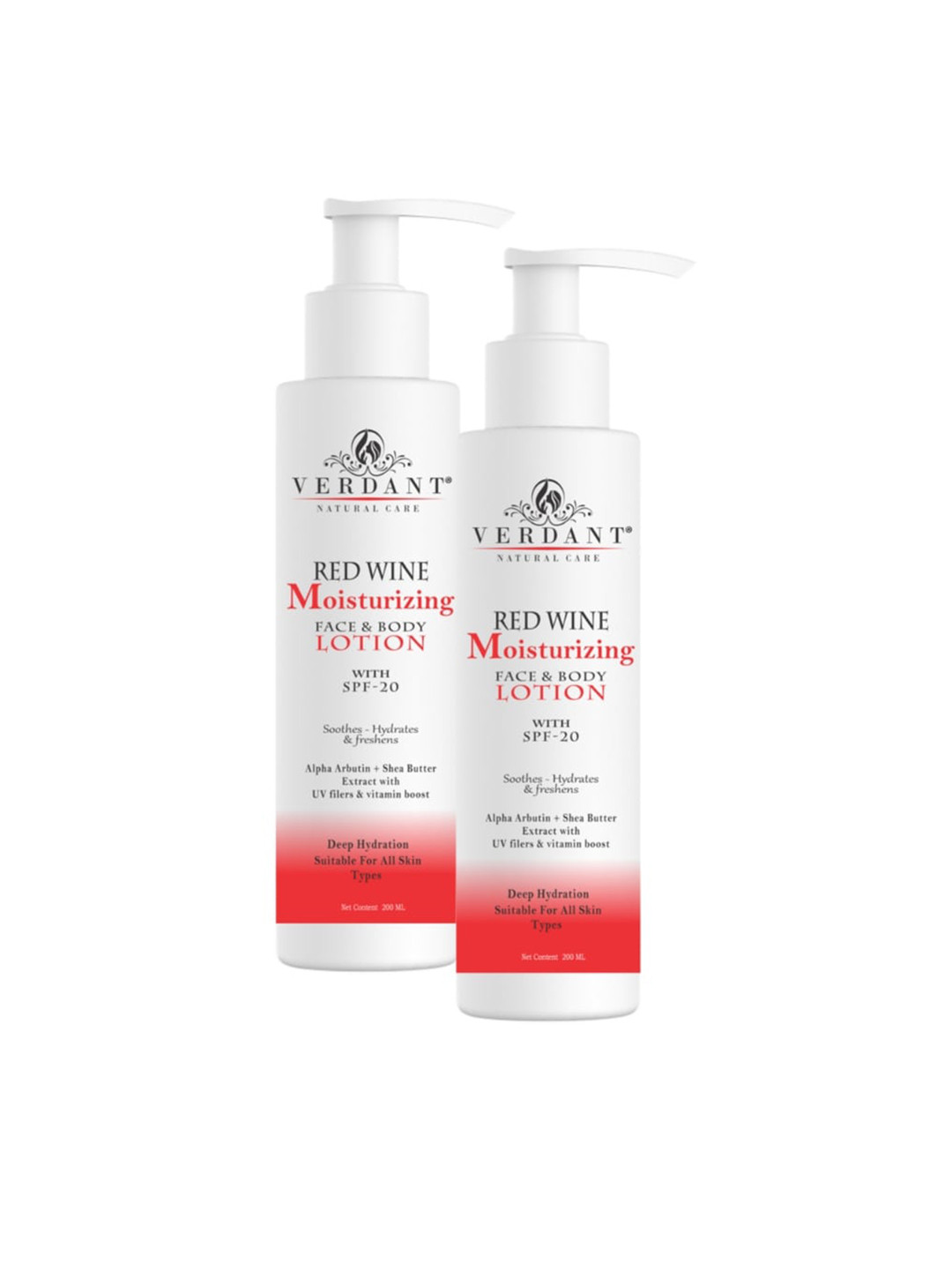 Verdant Natural Care Set Of 2 Red Wine Moisturizing Face & Body Lotion SPF 20 - 200ml Each