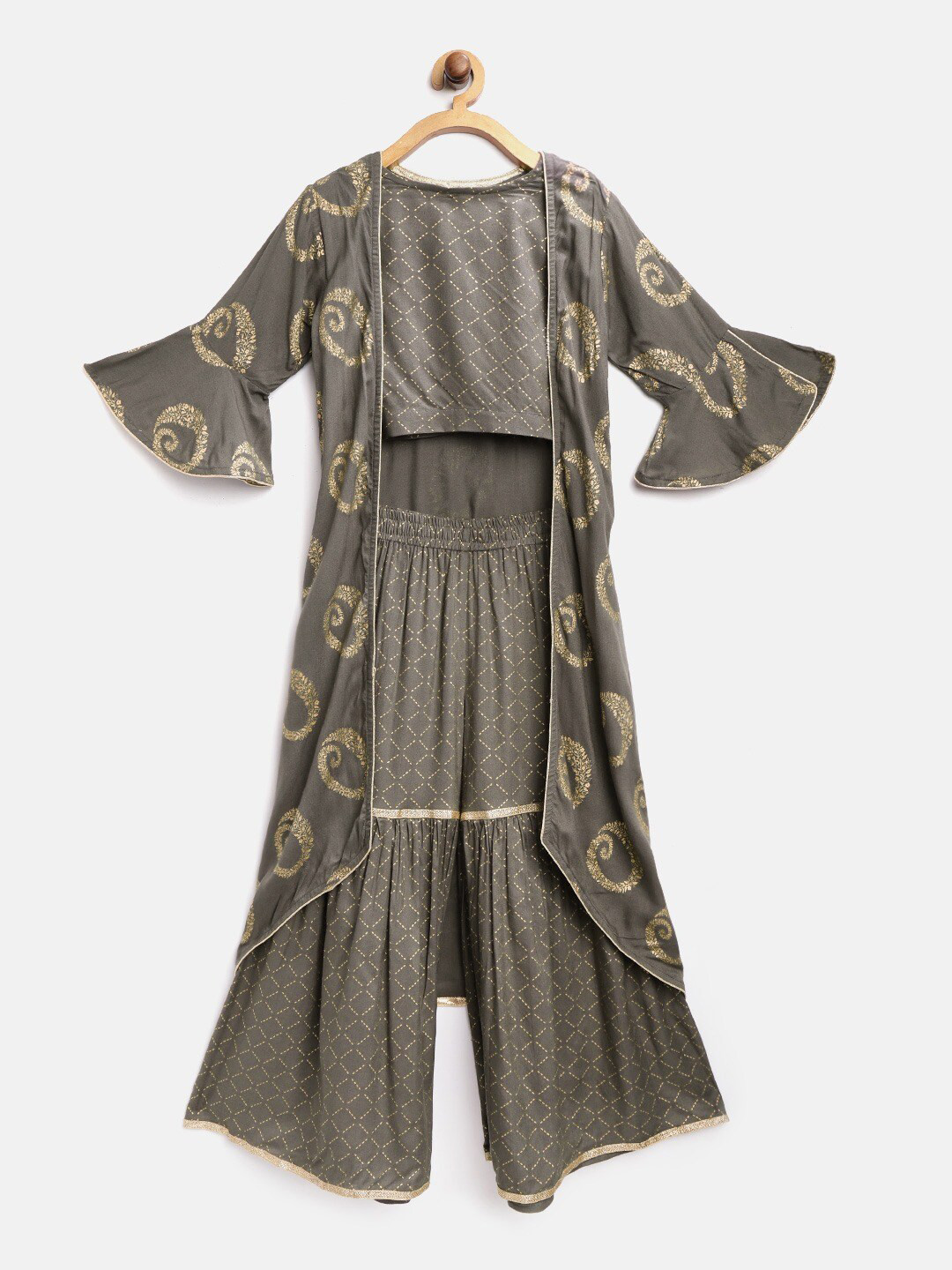 Readiprint Girls Printed Sleeveless Top With Sharara & Jacket