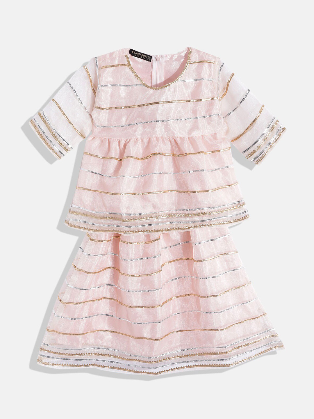 Readiprint Striped Gotta Patti Anarkali Kurti with Skirt