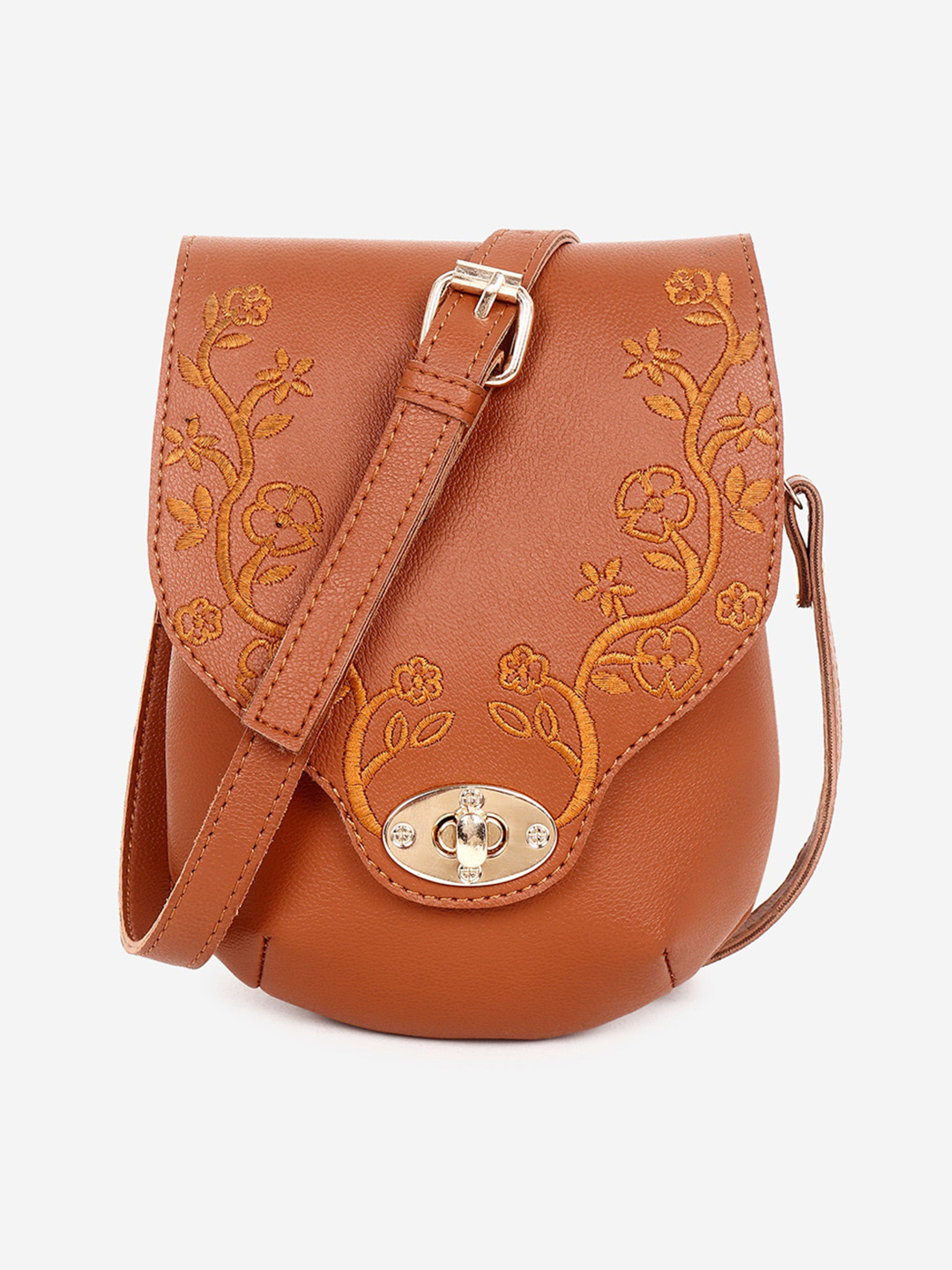 Black Spade Floral Self Design Structured Sling Bag