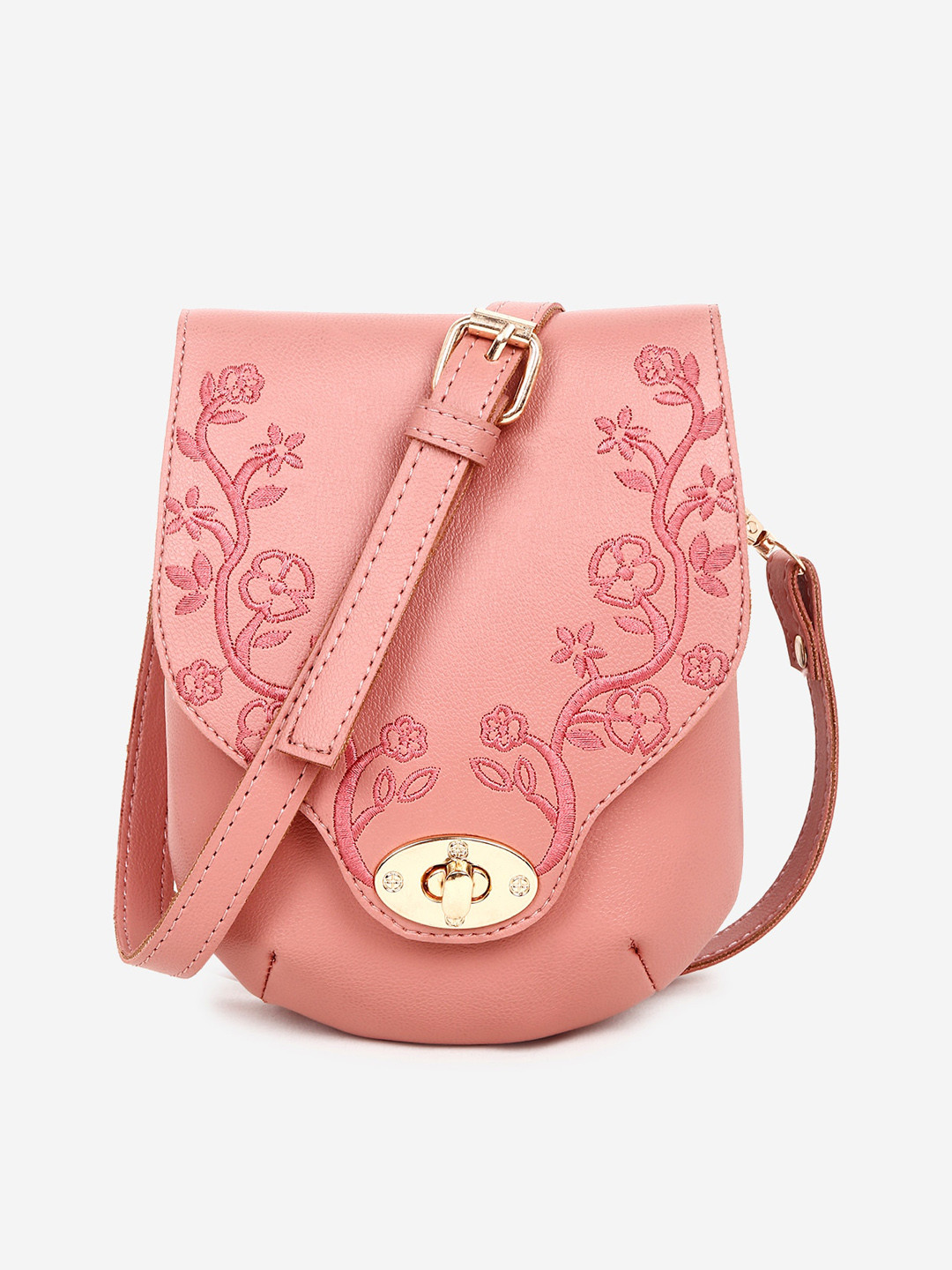 Black Spade Pink Floral PU Shopper Sling Bag with Applique