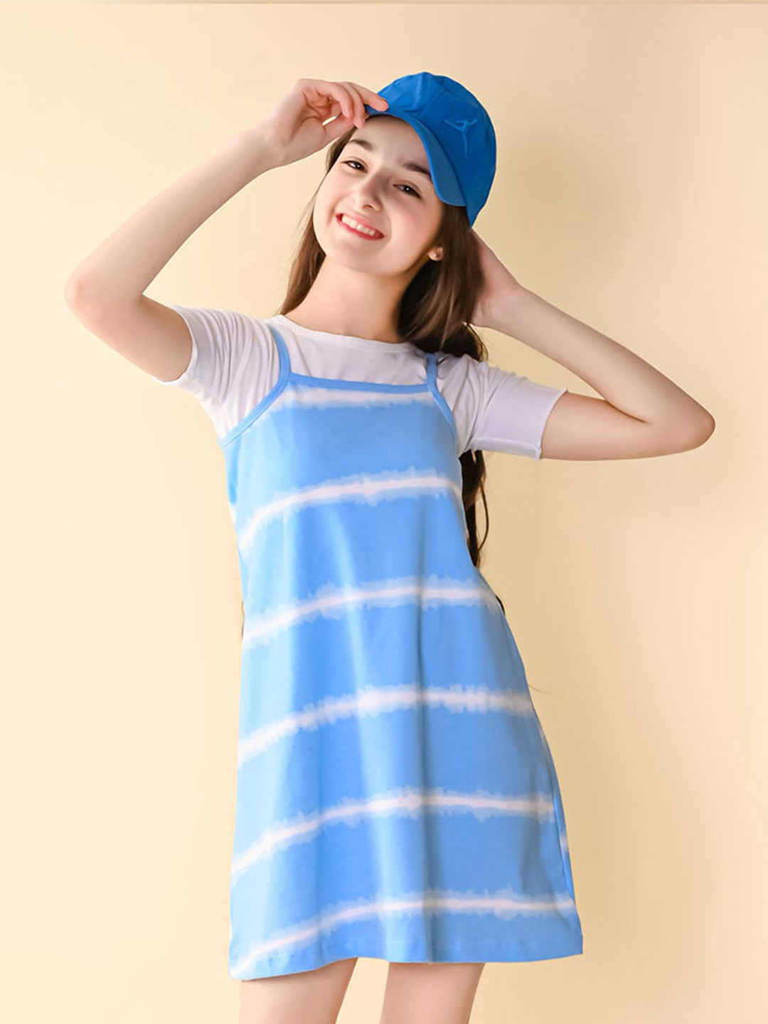 LilPicks Girls Tie & Dyed A-Line Mini Dress With T-Shirt