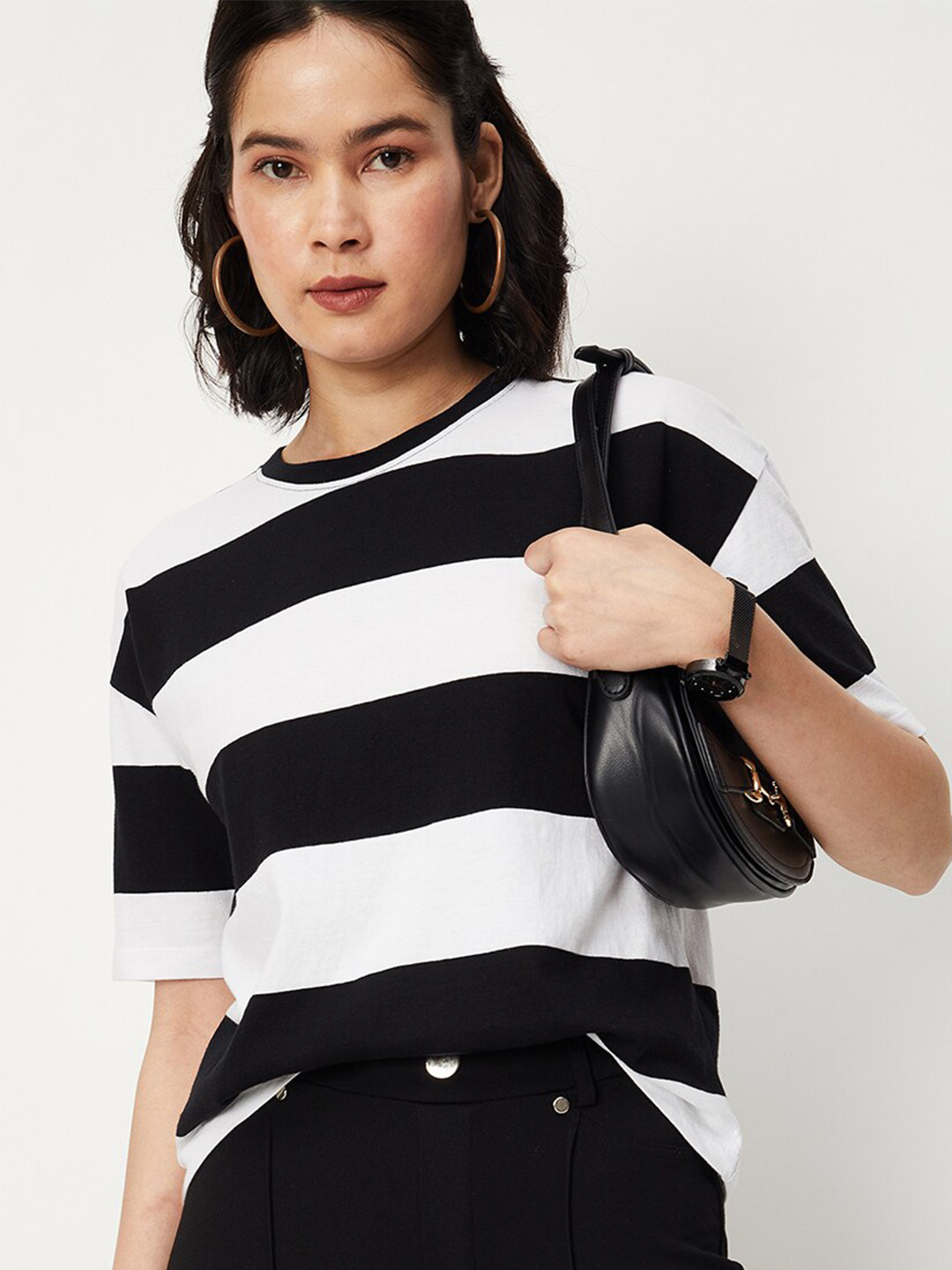 max Striped Drop-Shoulder Sleeves Pure Cotton T-shirt