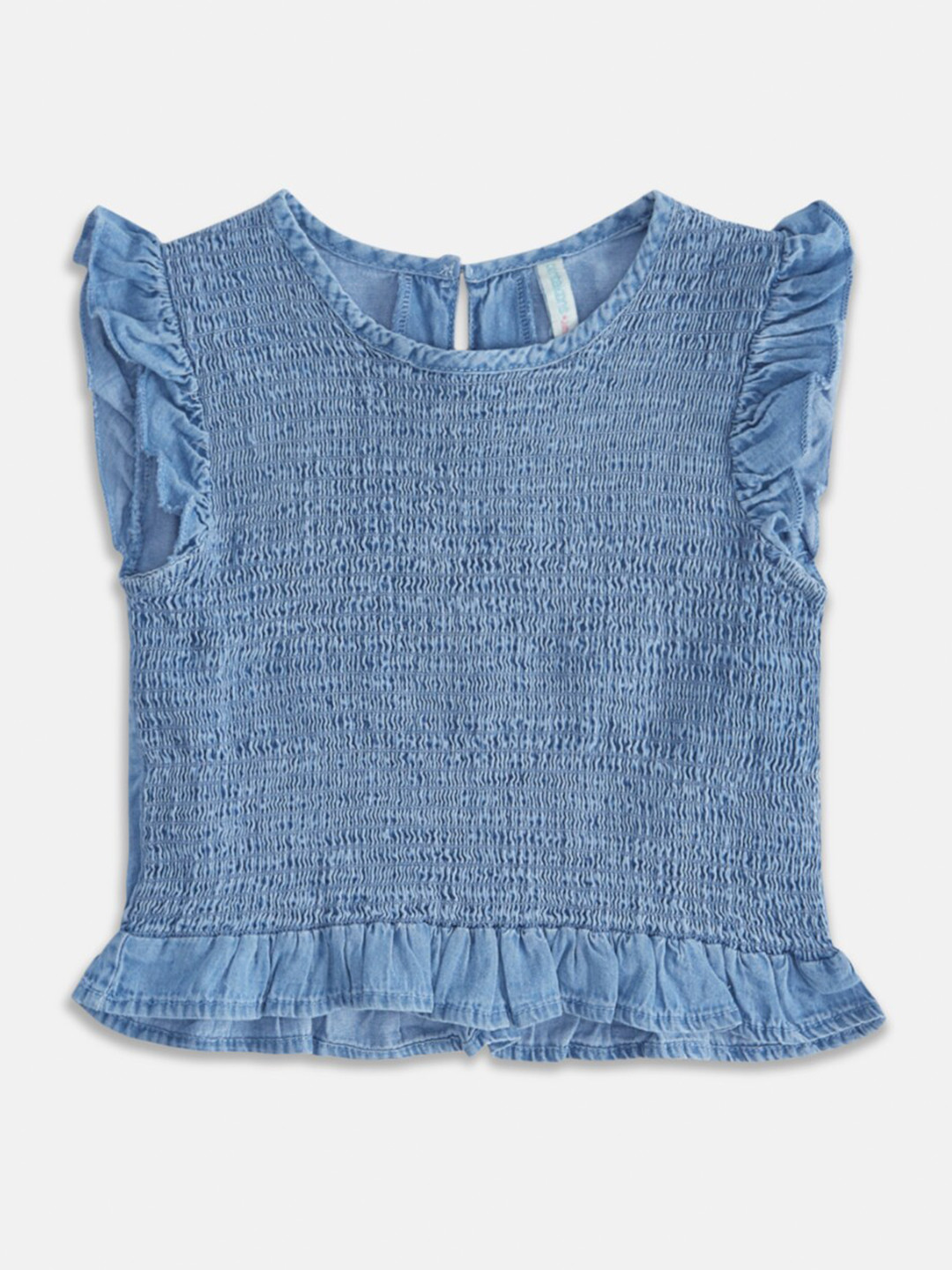 Pantaloons Junior Girls Round Neck Flutter Sleeve Cotton Smoked Top