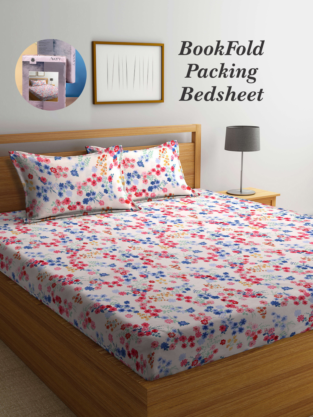 Arrabi Bristol Pink Floral Polycotton 300 TC King Fine Bedsheet with 2 Pillow Covers-98 x 85 inches