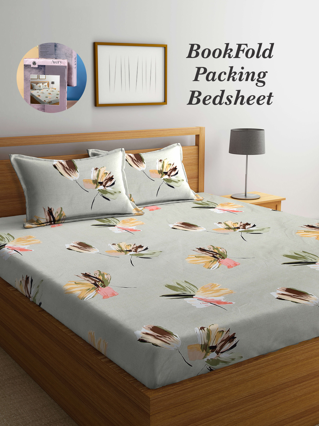 Arrabi Green Floral Cotton 300 TC King Fine Bedsheet with 2 Pillow Covers-274 x 250 cm