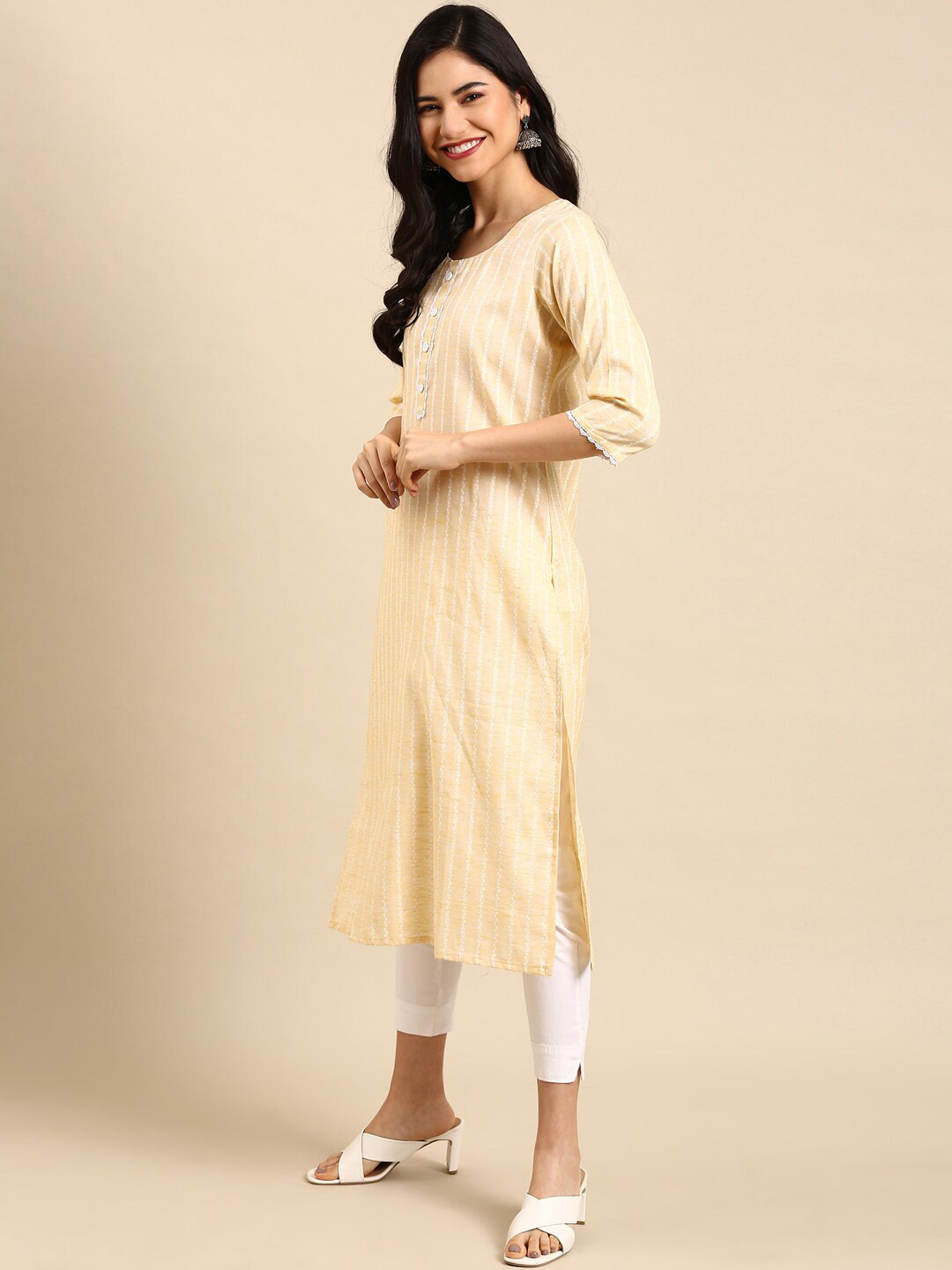 SHOWOFF Striped Lace Up Straight Kurta
