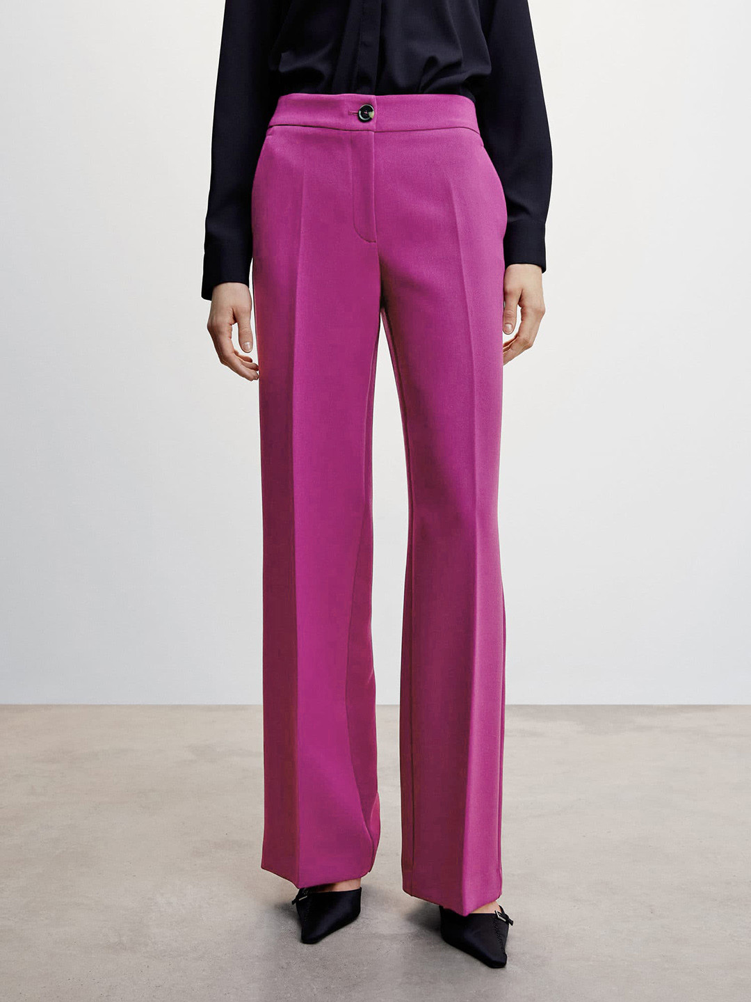MANGO Women Magenta High-Rise Trousers