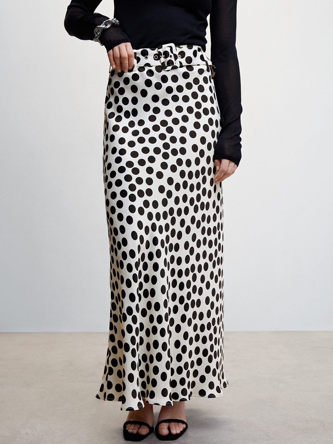 MANGO Polka Dots Print Maxi Skirt with Belt