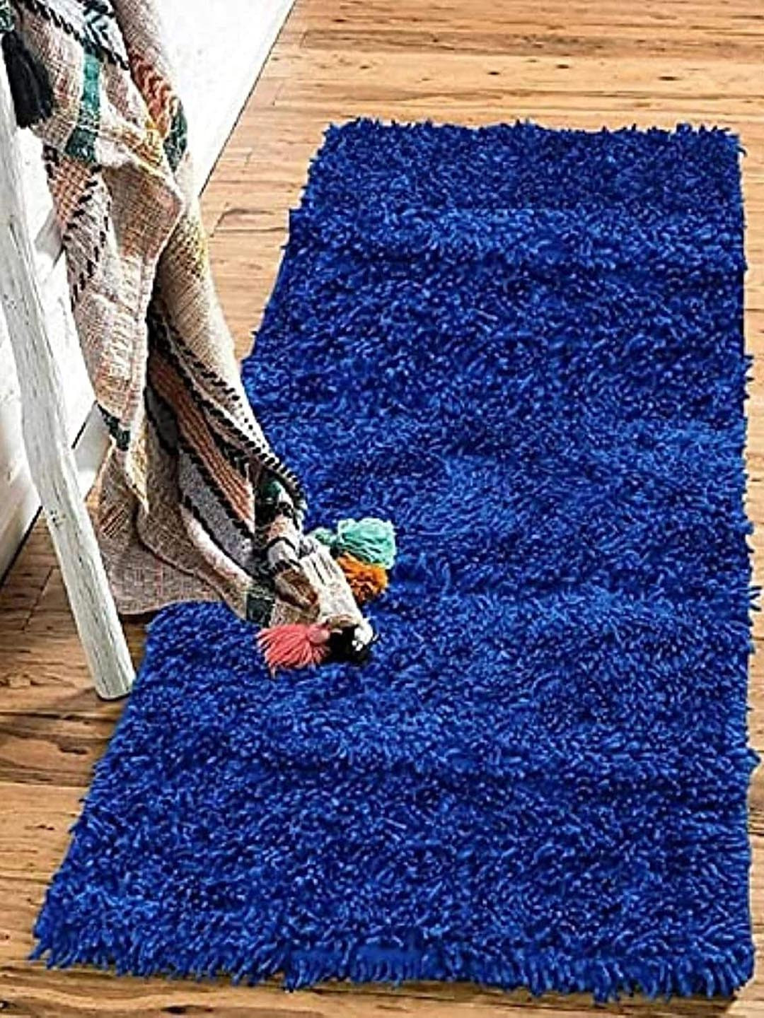 Bajo's Blue Self-Design Anti Slip Glossy Bedside Runner