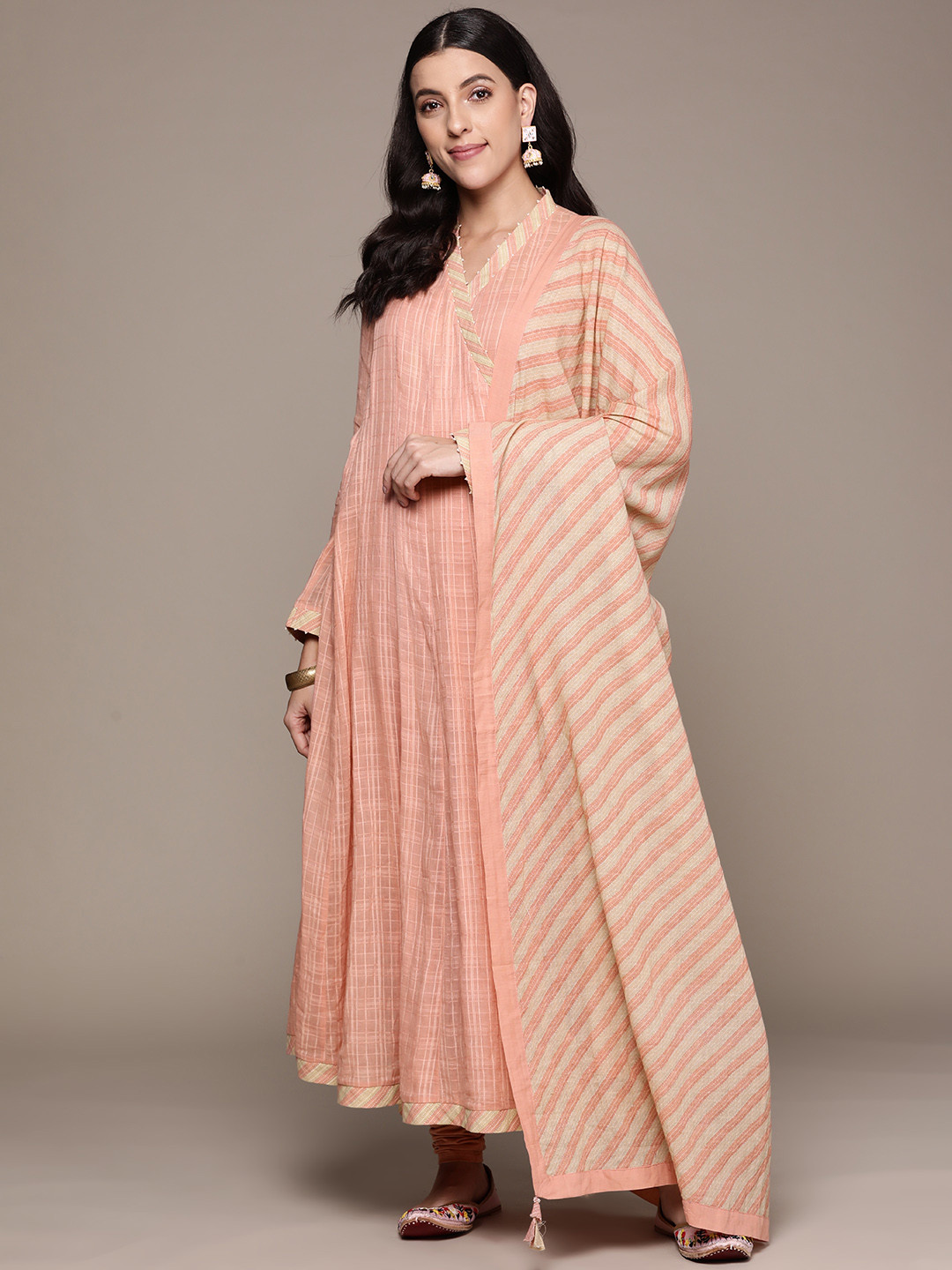 Ritu Kumar Angrakha Beads & Stones Pure Cotton Kurta With Leggings & Dupatta