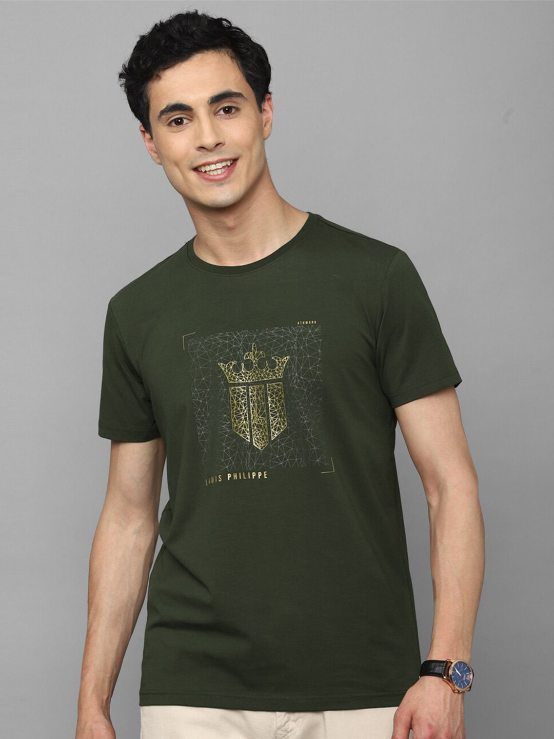 Louis Philippe Sport Typography Printed Slim Fit Pure Cotton T-shirt