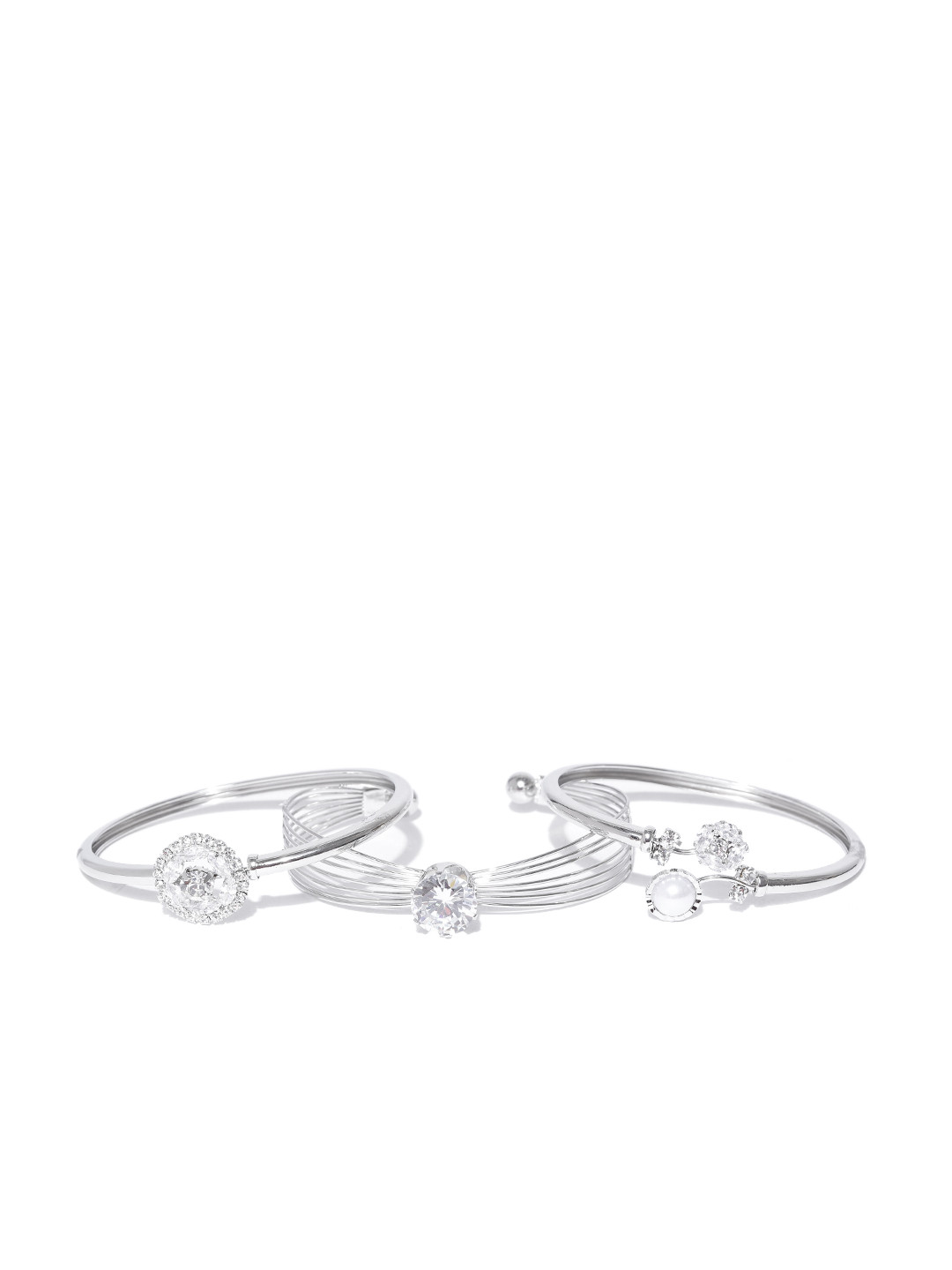 Zaveri Pearls Set of 3 Silver-Plated Bangle-Style Bracelet