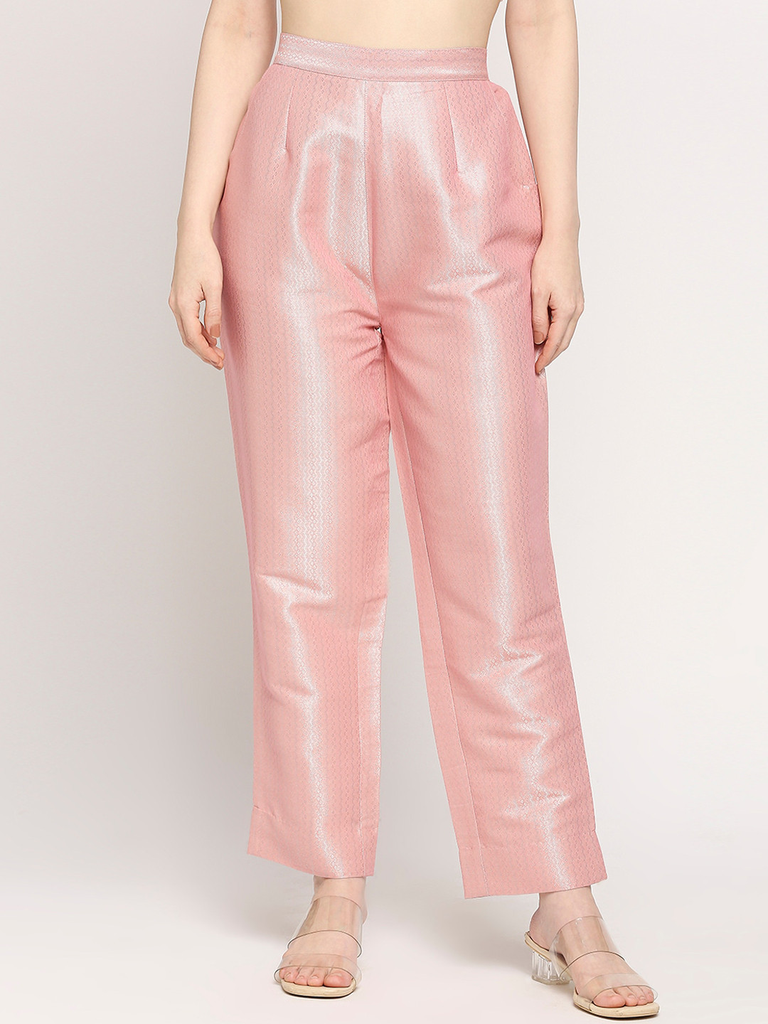 Cloth Haus India Women Relaxed Sheen Self Design Brocade Parallel Trousers