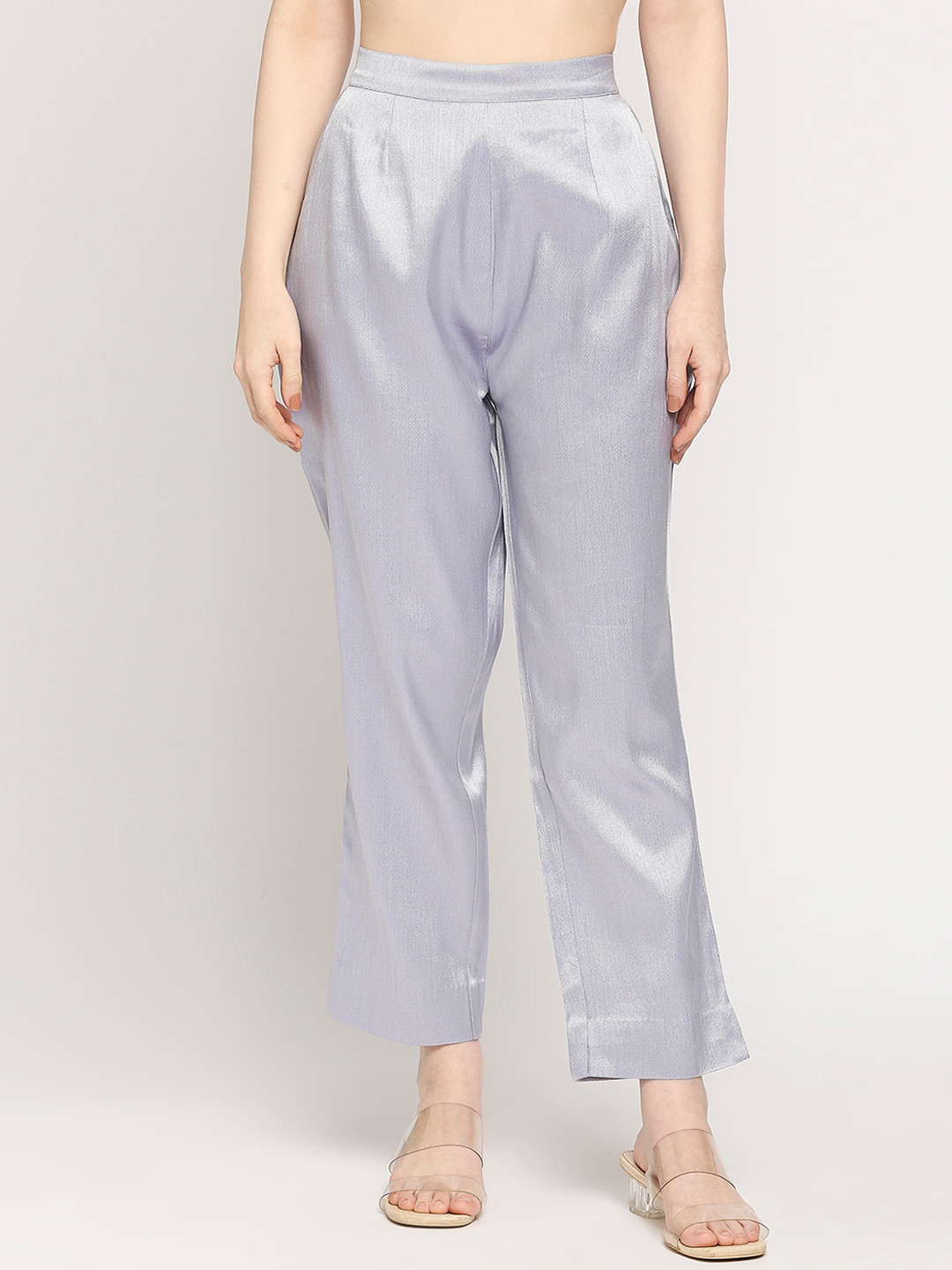 Cloth Haus India Women Relaxed Sheen Self Design Brocade Parallel Trousers