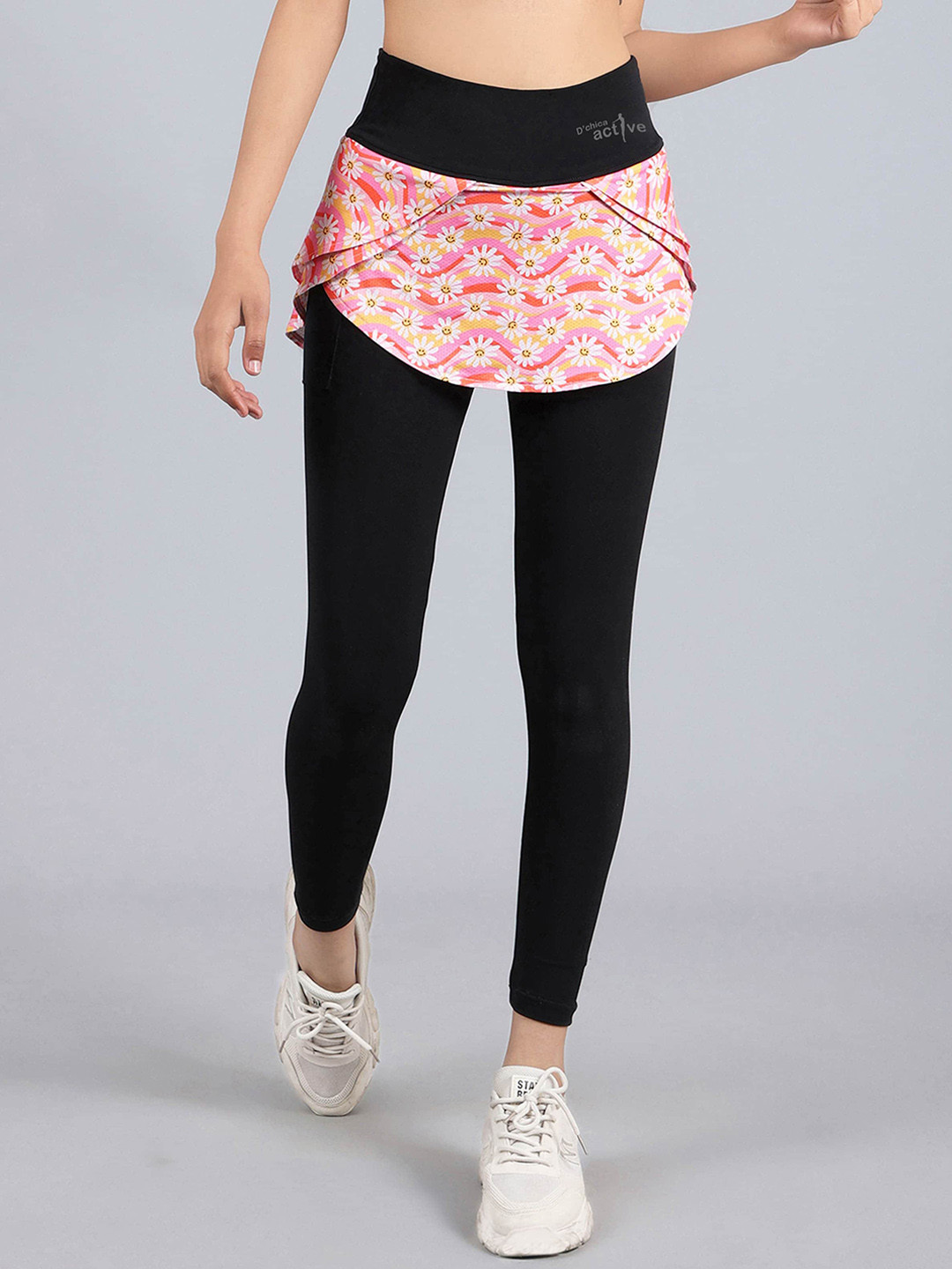 DChica Girls Floral Printed Yoga Skirt with Attached Sports Tights