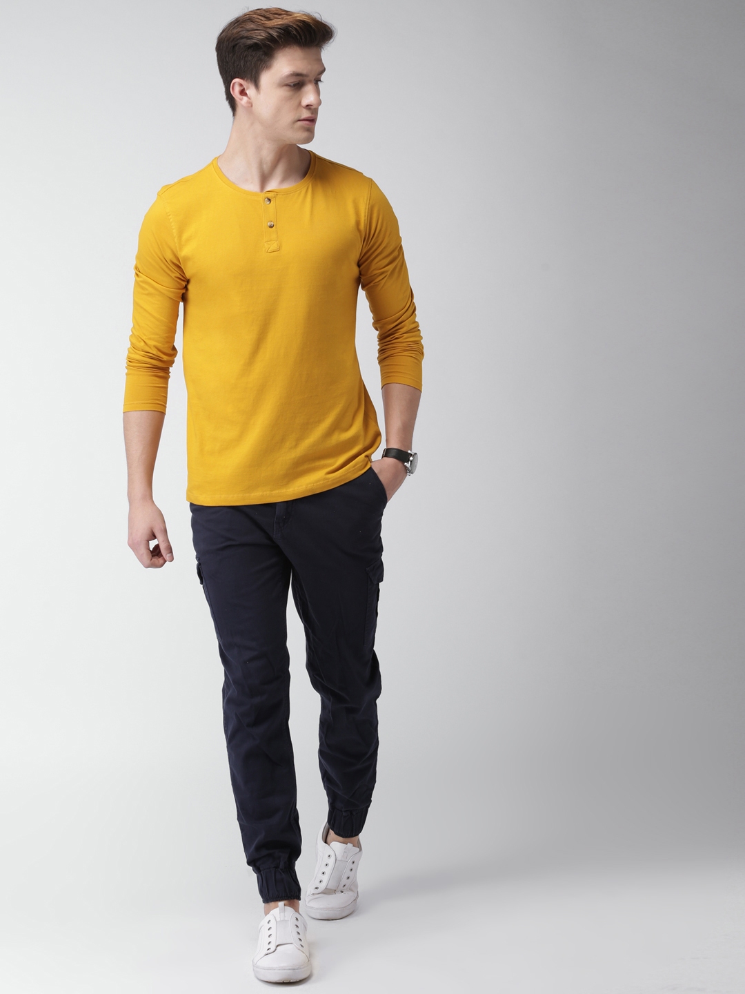 Buy Mast & Harbour Men Mustard Yellow Solid Henley Neck T Shirt - Tshirts  for Men 2232116 | Myntra