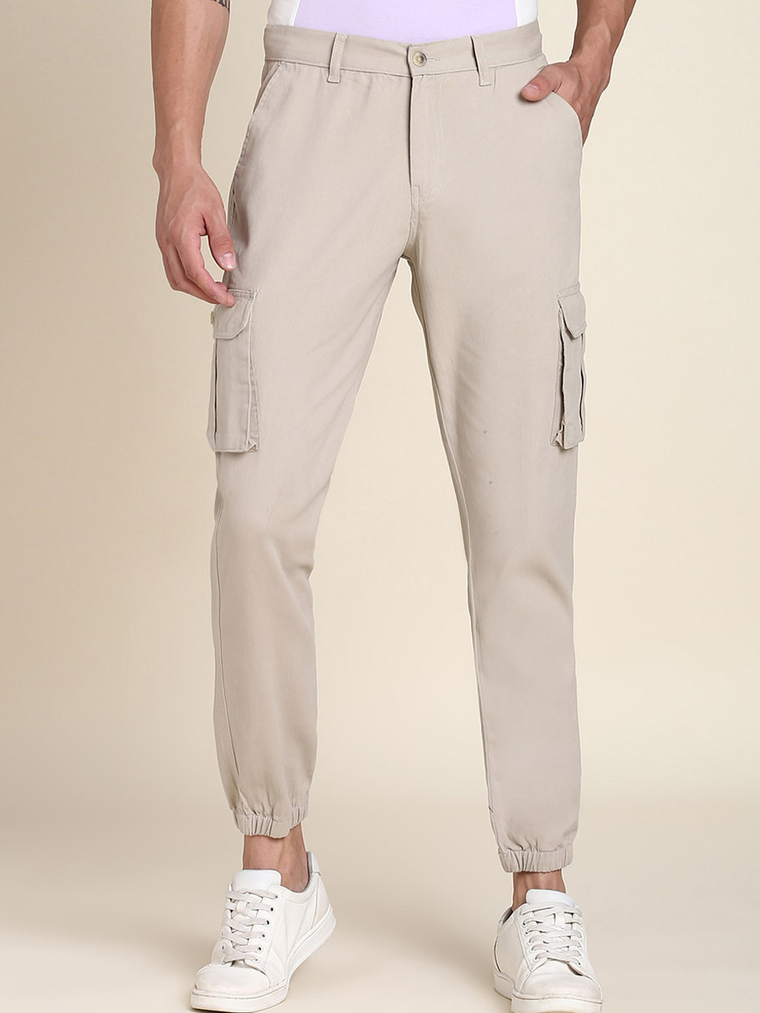 Dennis Lingo Men Cotton Comfort Plain Slim Fit Cargo Joggers