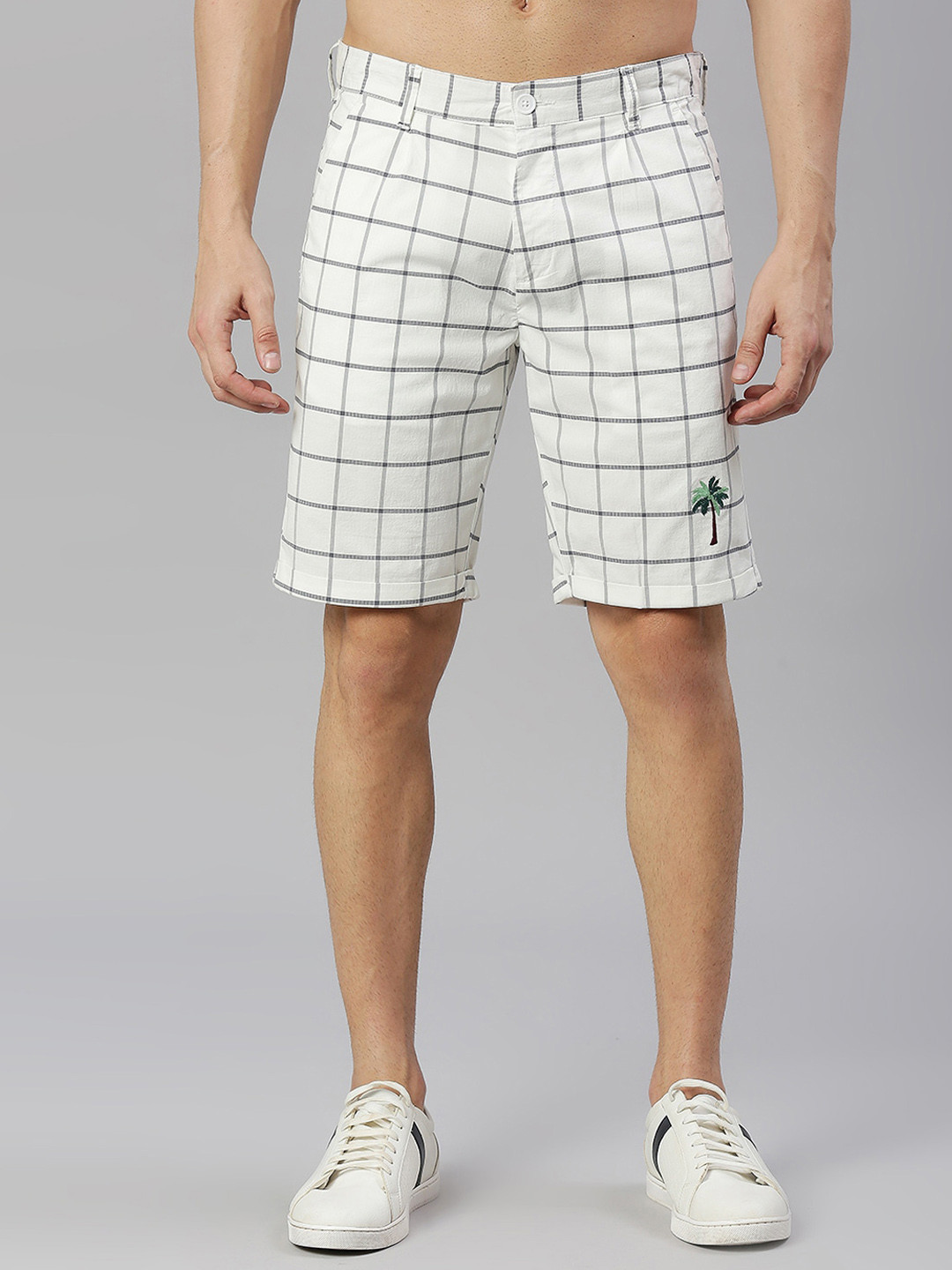 Thomas Scott Men Checked Cotton Slim Fit Knee Length Shorts