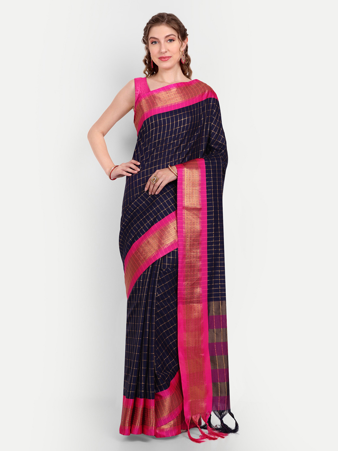 Paramparik Textile Checked Zari Silk Cotton Paithani Saree