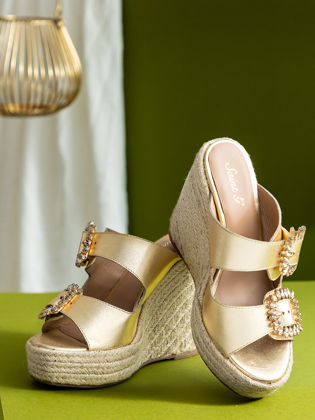 Saint G Buckle Embellished Leather Wedge Heels