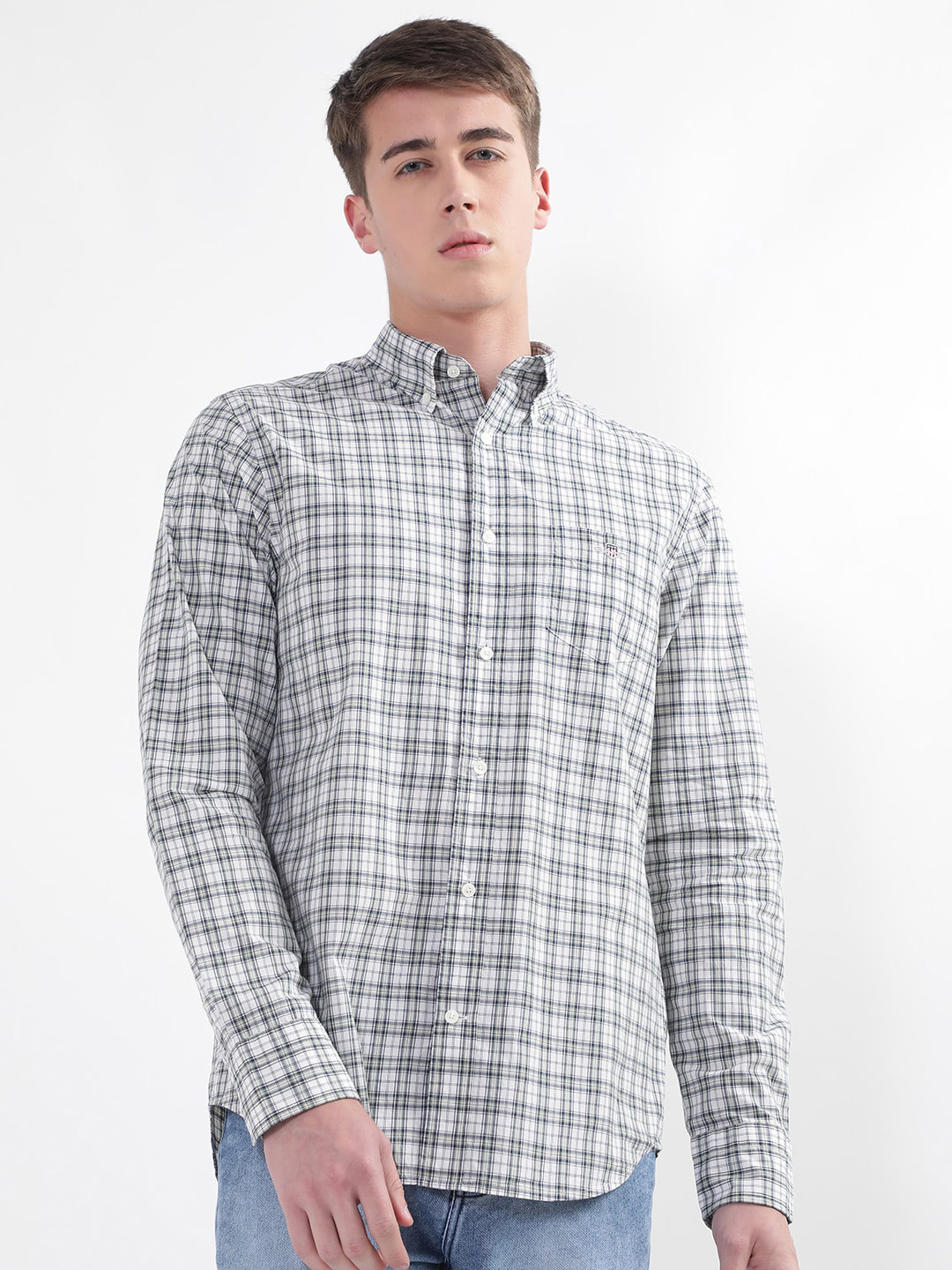 GANT Classic Tartan Checks Opaque Checked Button Down Collar Cotton Casual Shirt