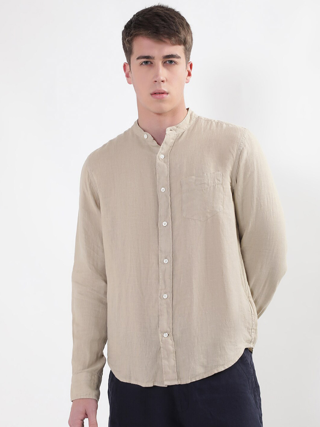 GANT Classic Mandarin Collar Linen Casual Shirt