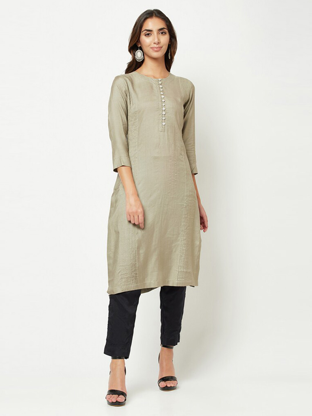 BARARA ETHNIC Round Neck Straight Accordion Pleated Kurta
