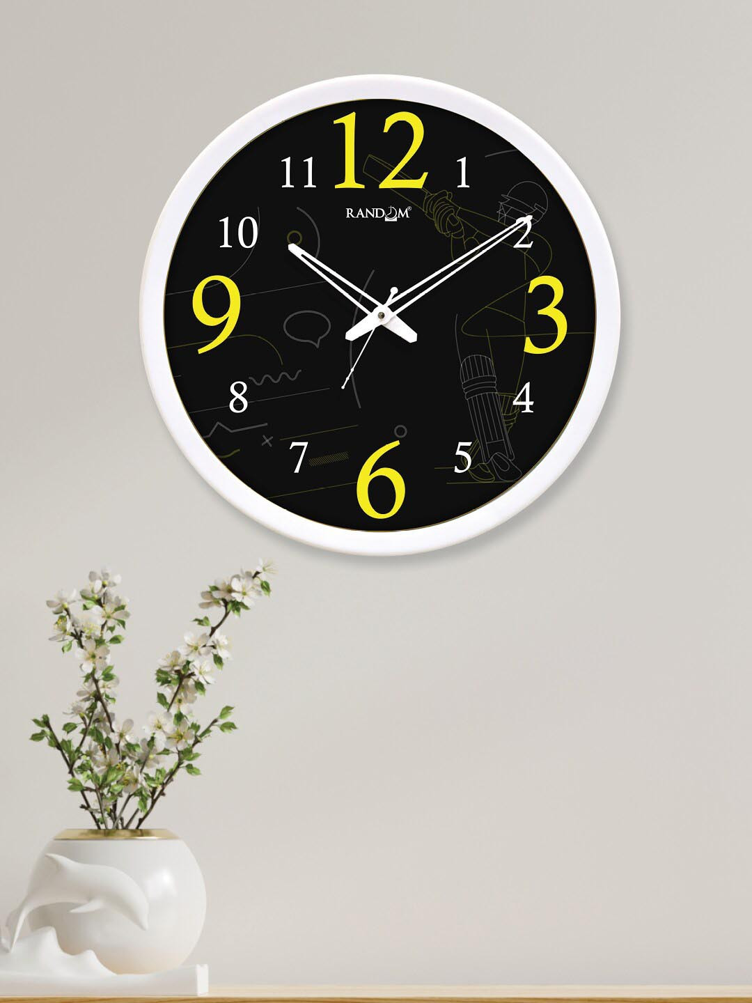 RANDOM Black & White Textured Analogue Contemporary Round Wall Clock