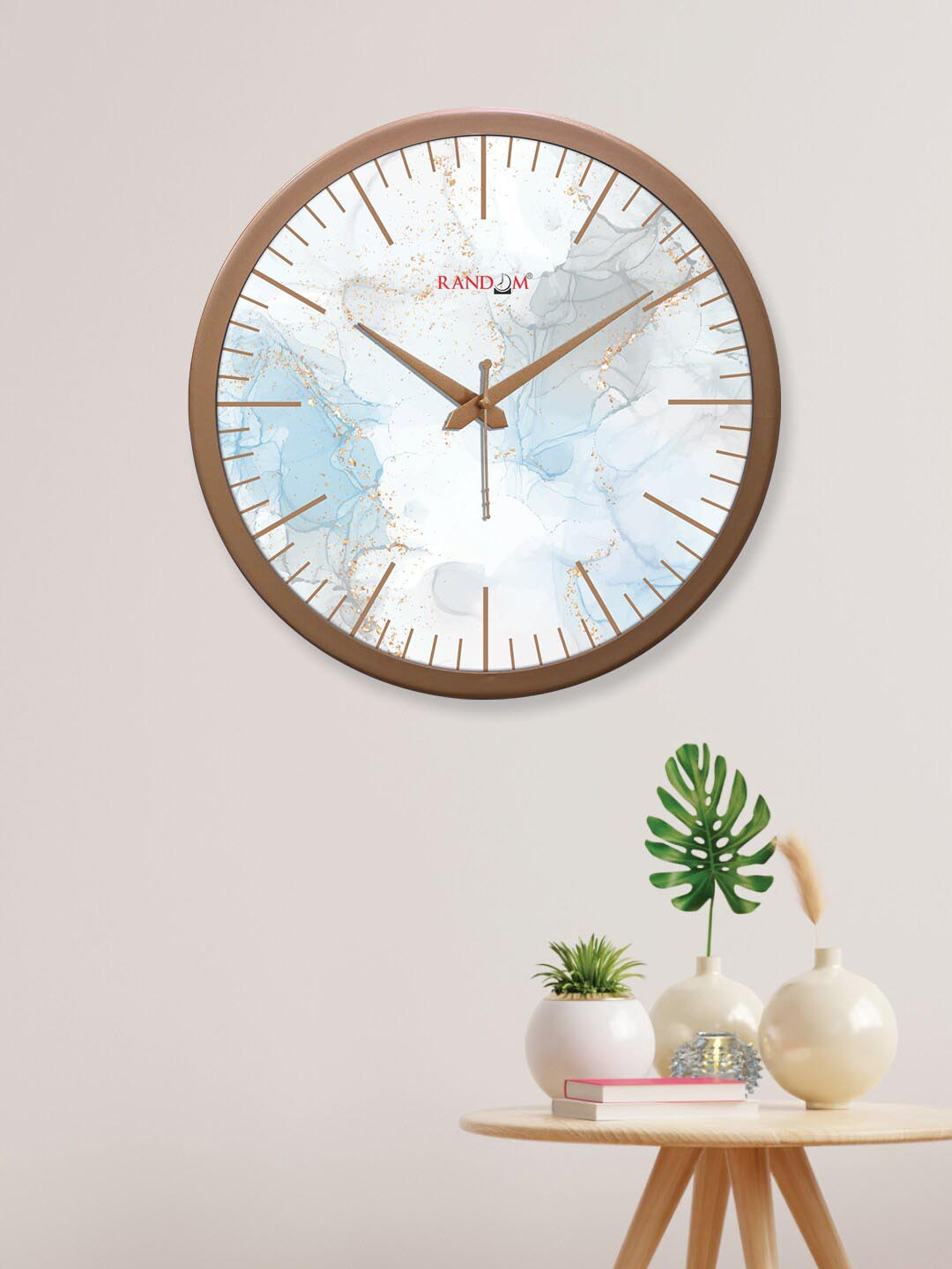 RANDOM Copper-Toned & Blue Printed Analogue Contemporary Round Wall Clock