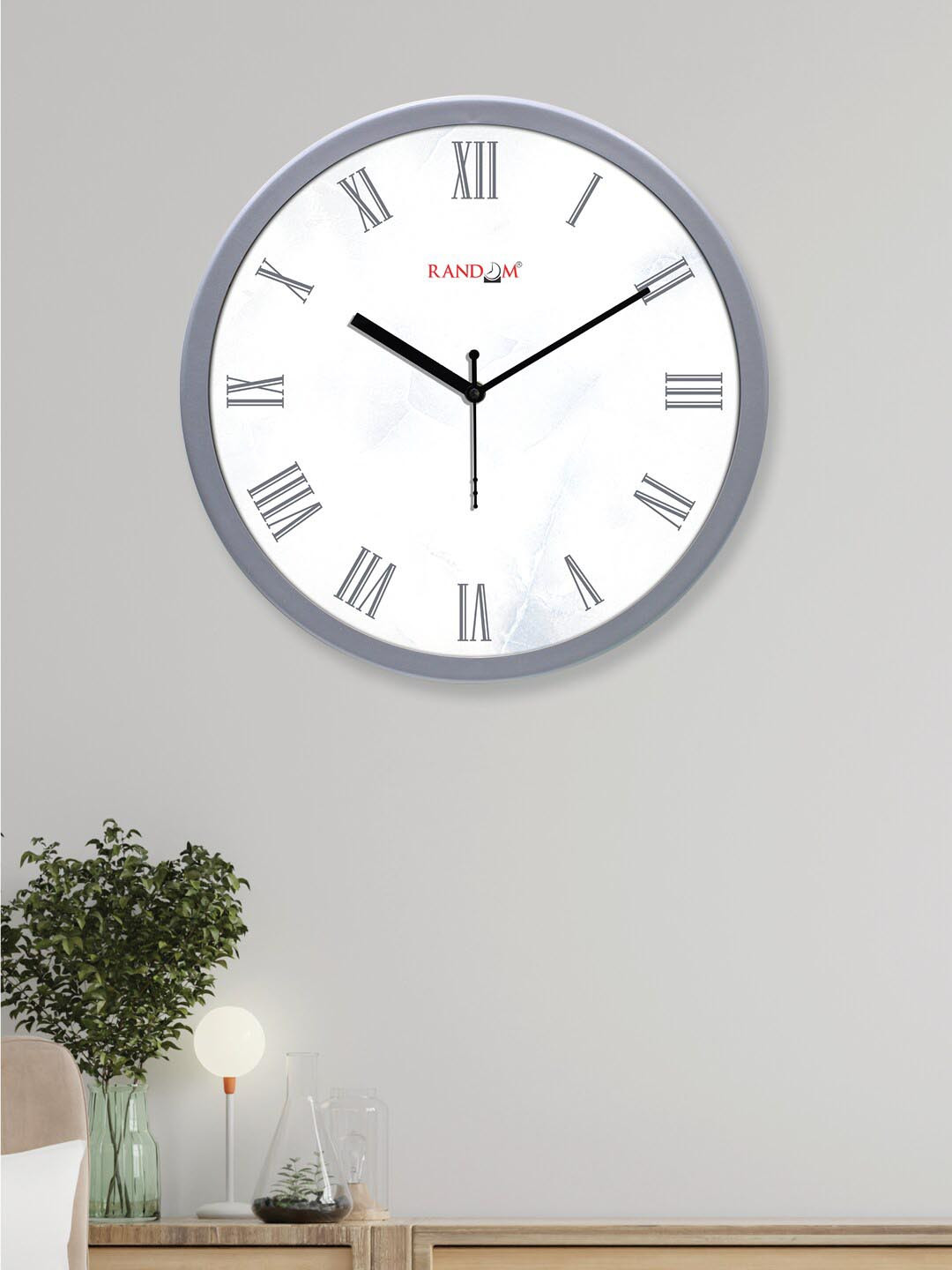 RANDOM White & Silver-Toned Analogue Contemporary Round Wall Clock