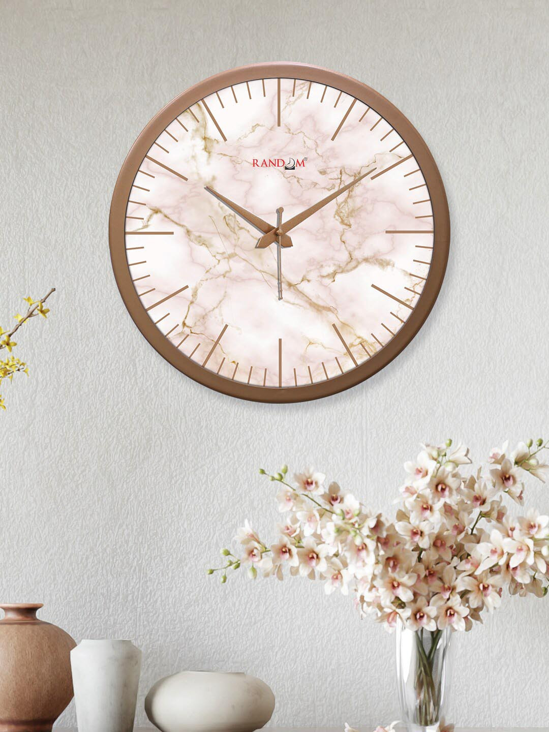 RANDOM Off White & Copper-Toned Printed Analogue Contemporary Round Wall Clock