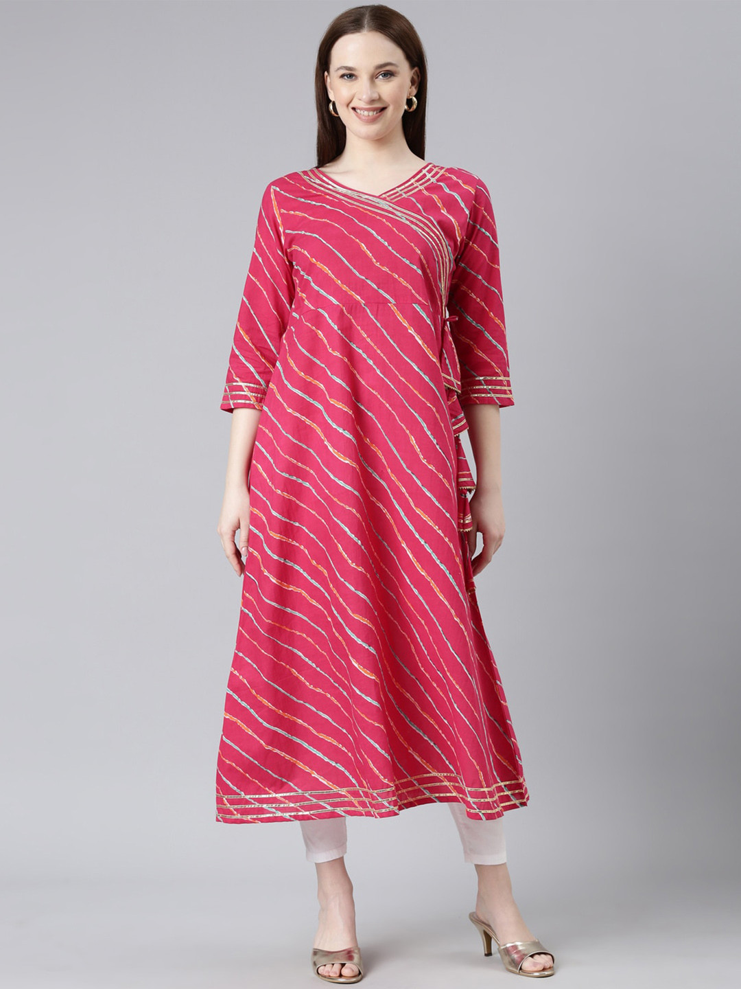 KALINI Leheriya Printed Gotta Patti Angrakha Anarkali Kurta