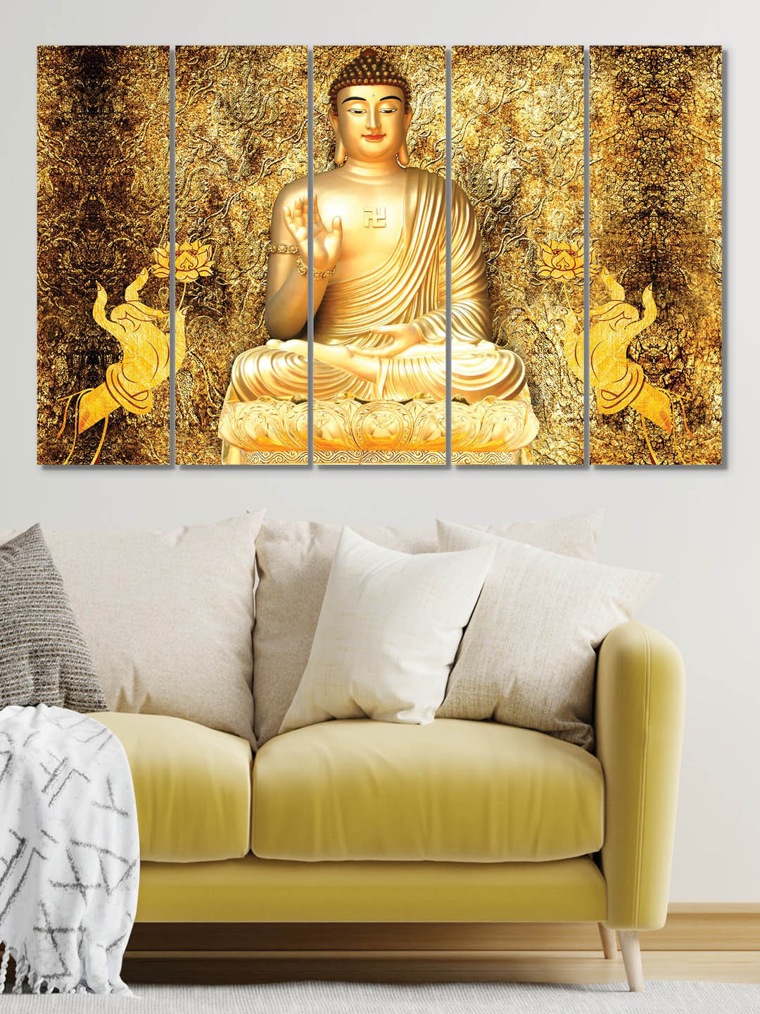 RANDOM 5 Pieces Gold Toned Black Blessing Buddha MDF Vinyle Painting