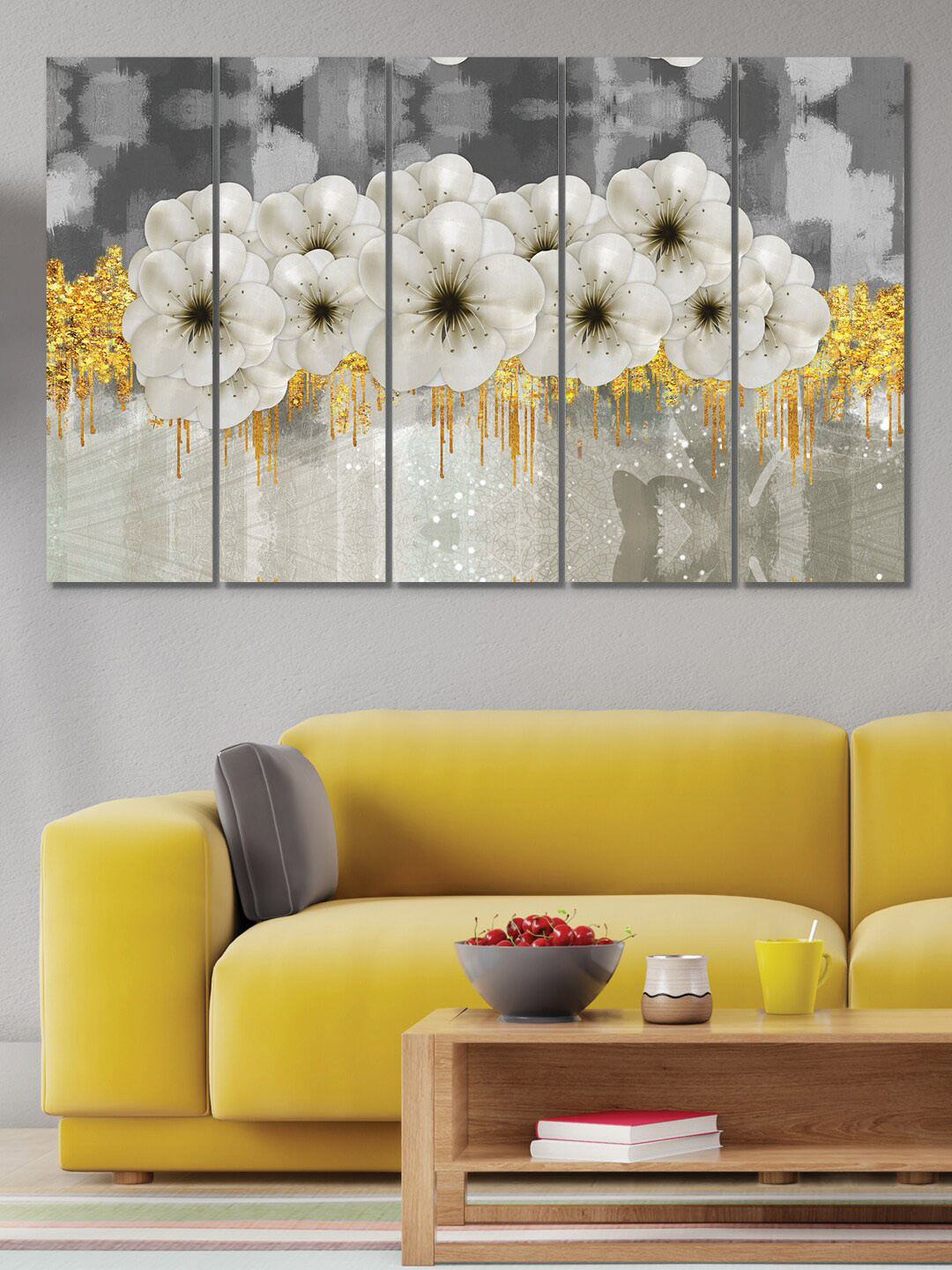 RANDOM 5 Pieces White YellowWhite Lily MDF Vinyle Painting
