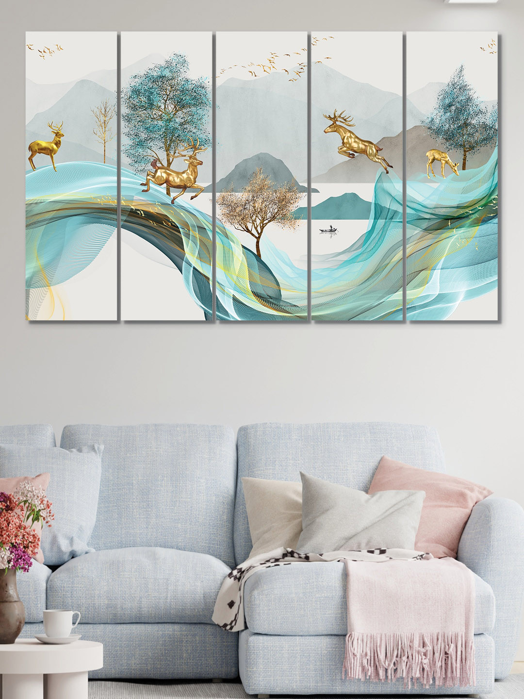 RANDOM Deer Peacock MDF 5 Piece Wall Rectangle Paintings Wall Art - 9.44 x 29.9In