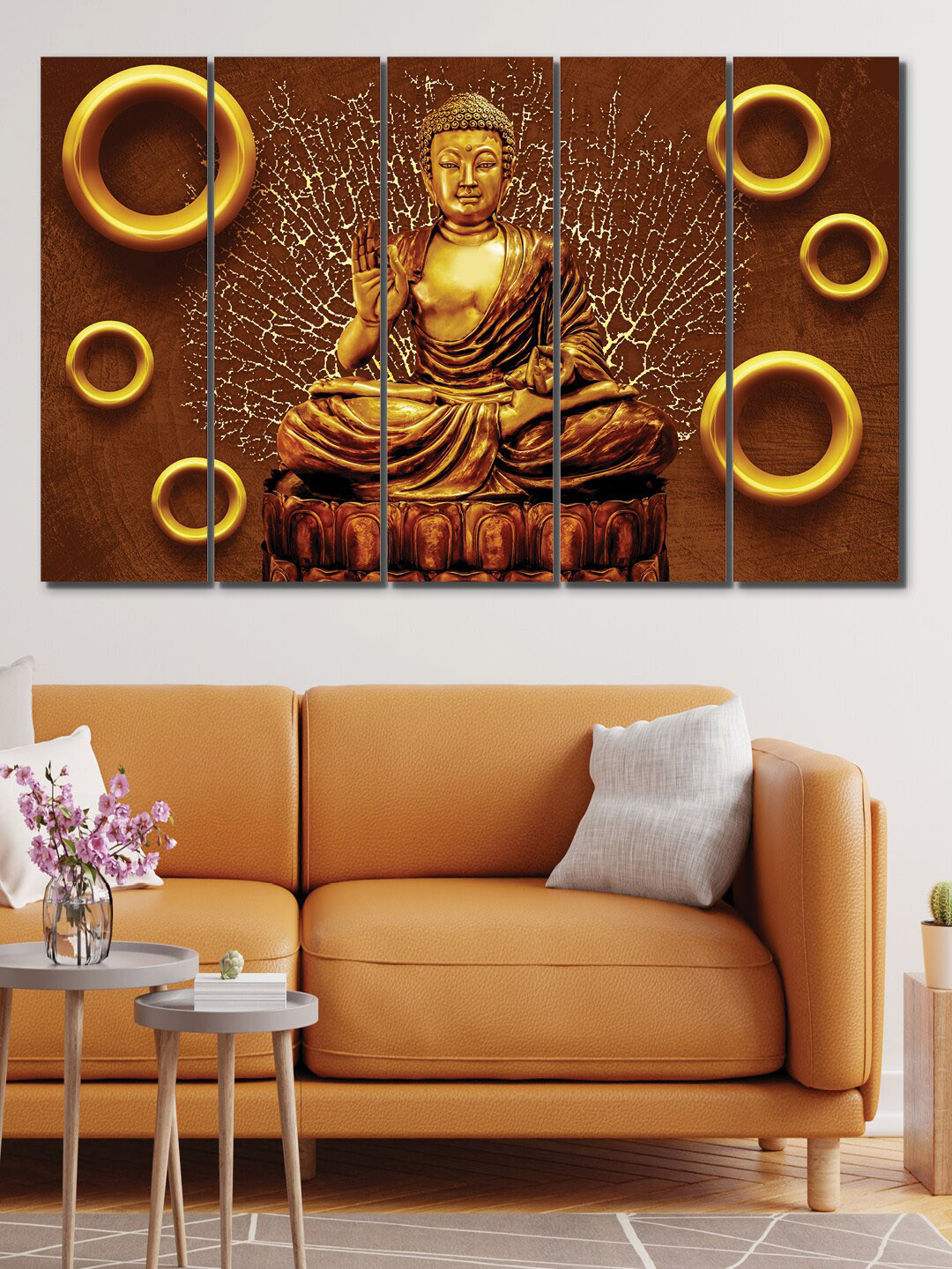 RANDOM Maharshi Gautam Buddha MDF 5 Pcs Wall Rectangle Paintings Wall Art - 24x76In