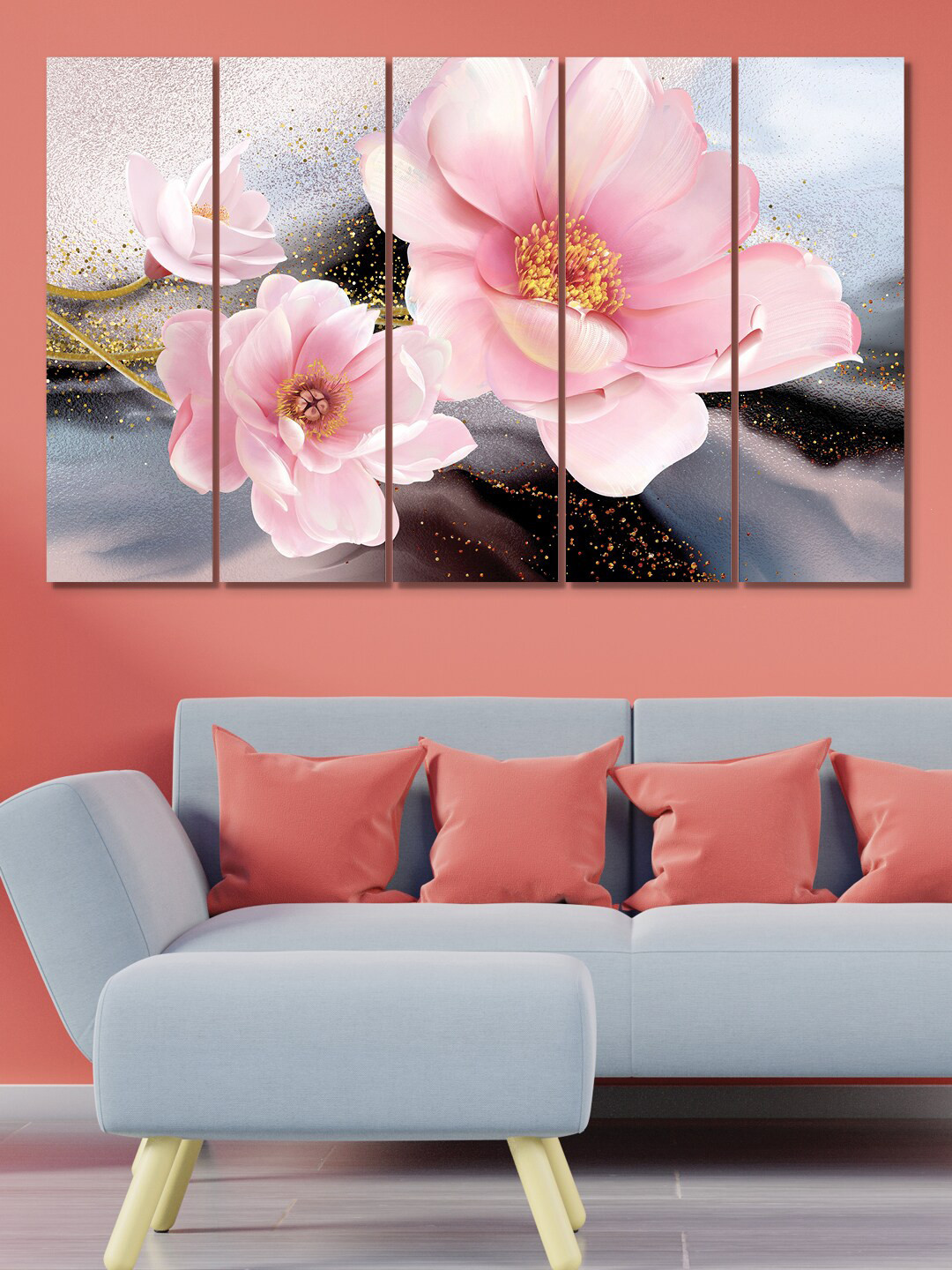 Random 5 Pcs Pink Flower Painting MDF Vinyle Painting